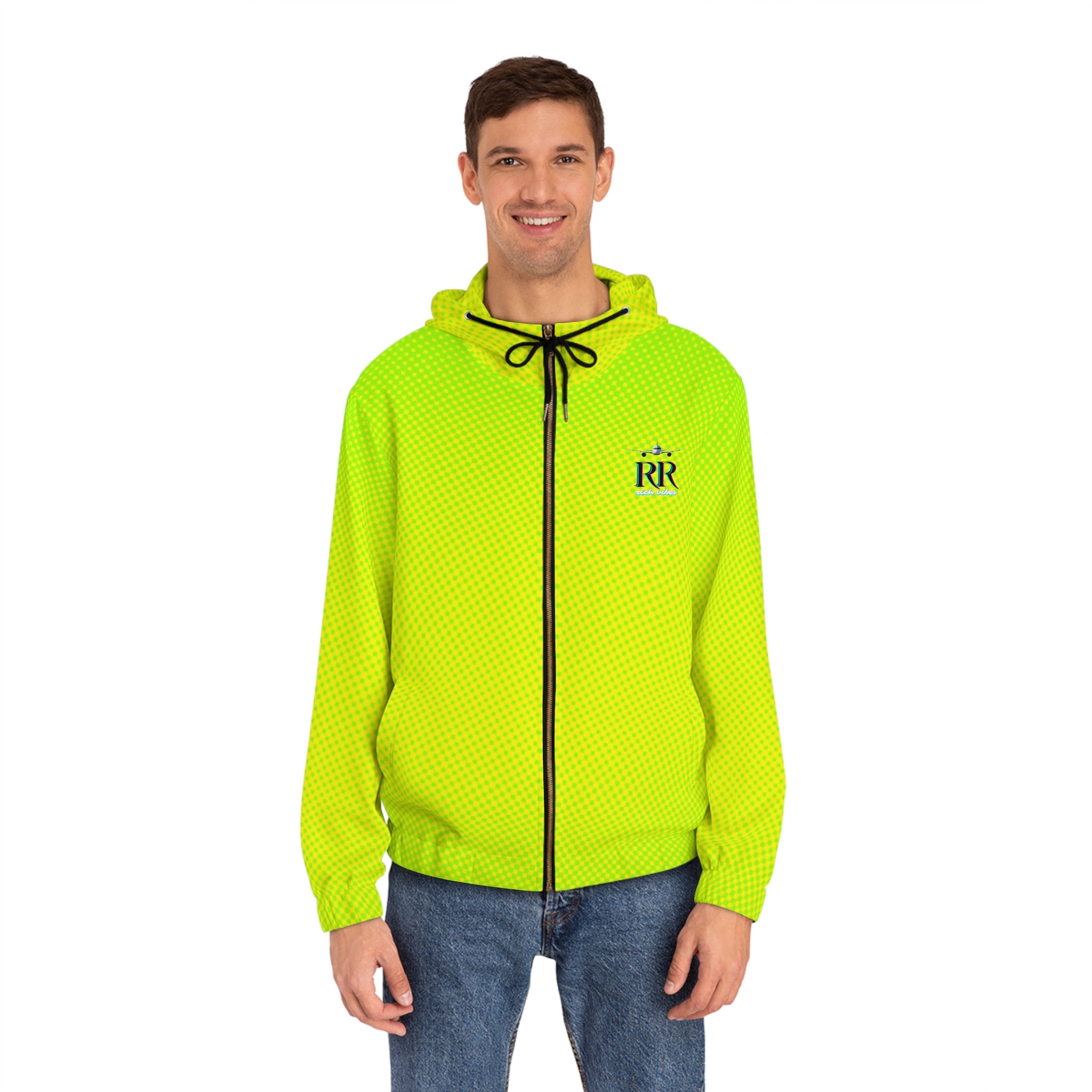 Rich Vibes RR Volt Green Tropical Beach Bird 1.5 - Men's Full-Zip Hoodie (AOP)