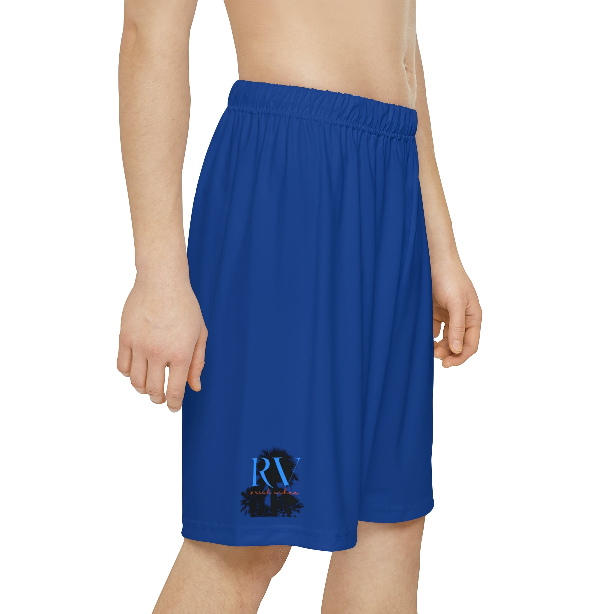 Rich Vibes RV Palm Tree Silhouette Men’s Sports Shorts (AOP) Royal Blue