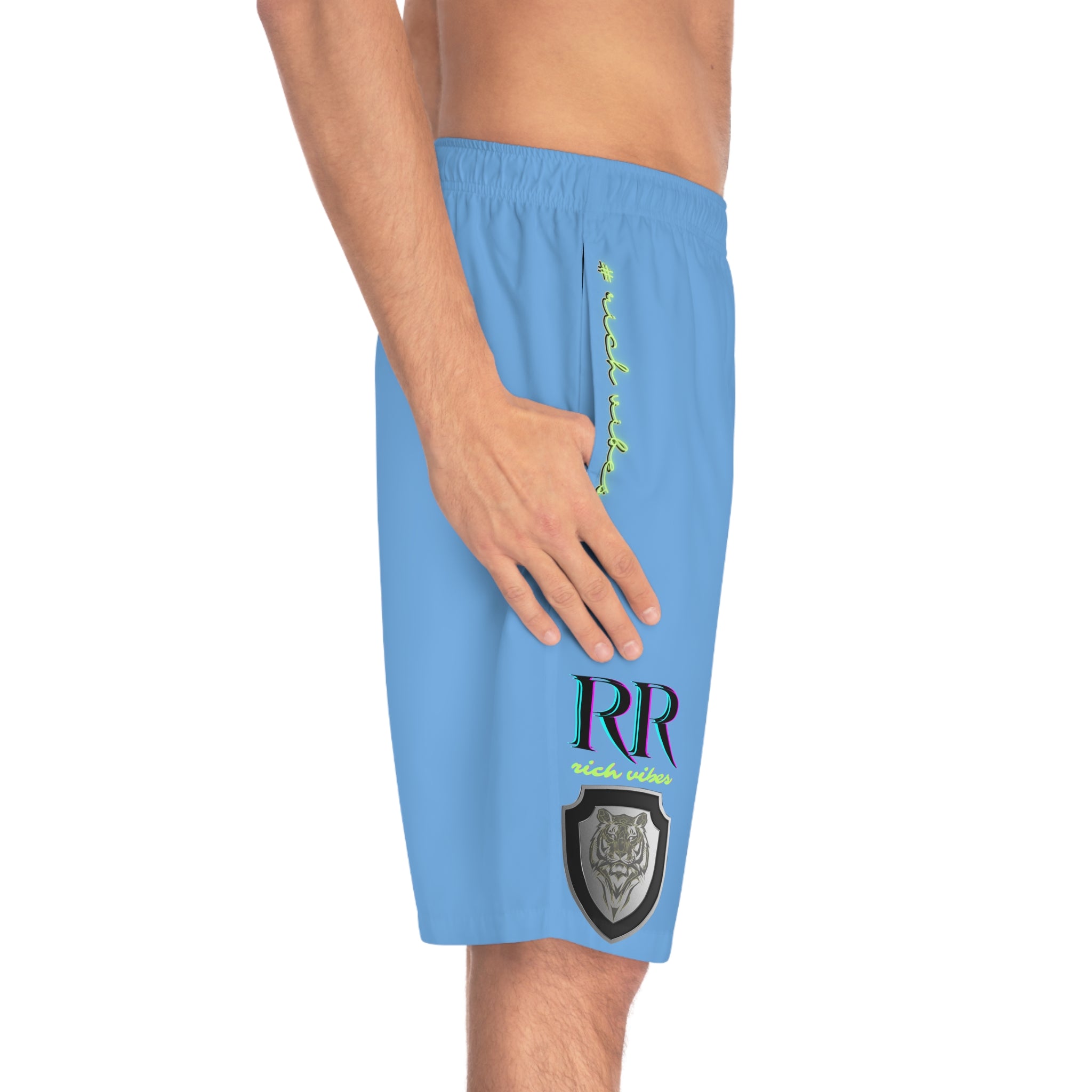 Rich Vibes Volt MG Tiger Shield Light Blue - Men's Board Shorts (AOP)