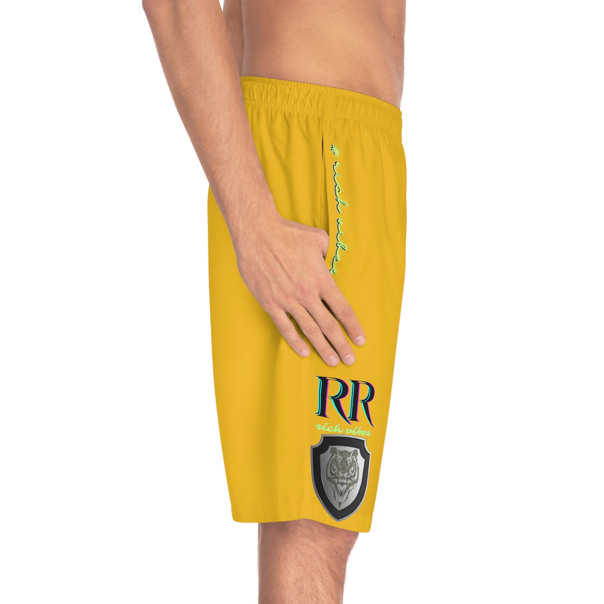 Rich Vibes Volt MG Tiger Shield Yellow - Men's Board Shorts (AOP)