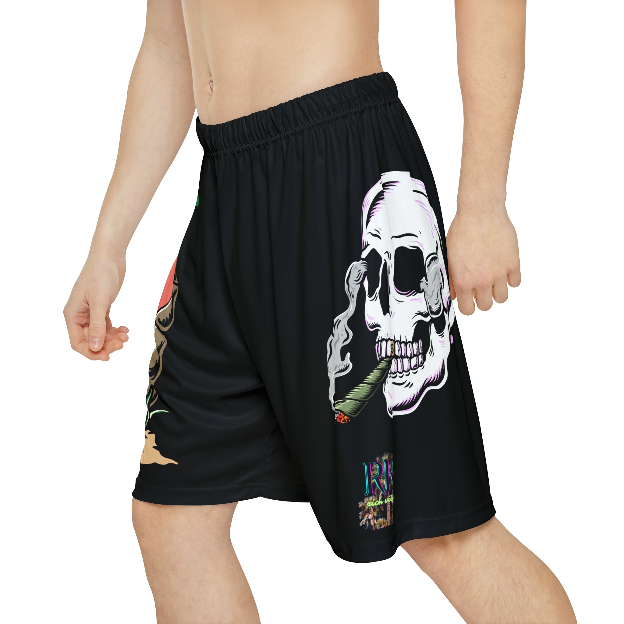 Rich Drip Beach Army Skull - RV Palm Tree Silhouette Men’s Sports Shorts (AOP) Black