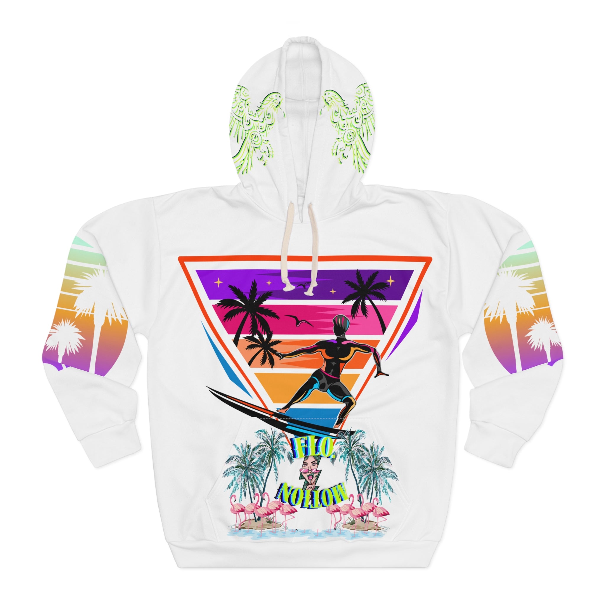 Rich Vibes Purple Sunset Miami FLOW Motion Surf - Unisex Pullover Hoodie (AOP)