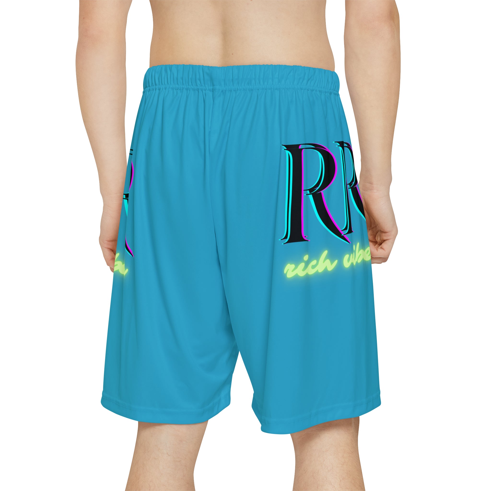 Rich Vibes RR RV Palm Tree Silhouette - Men’s Sports Shorts (AOP) Turquoise