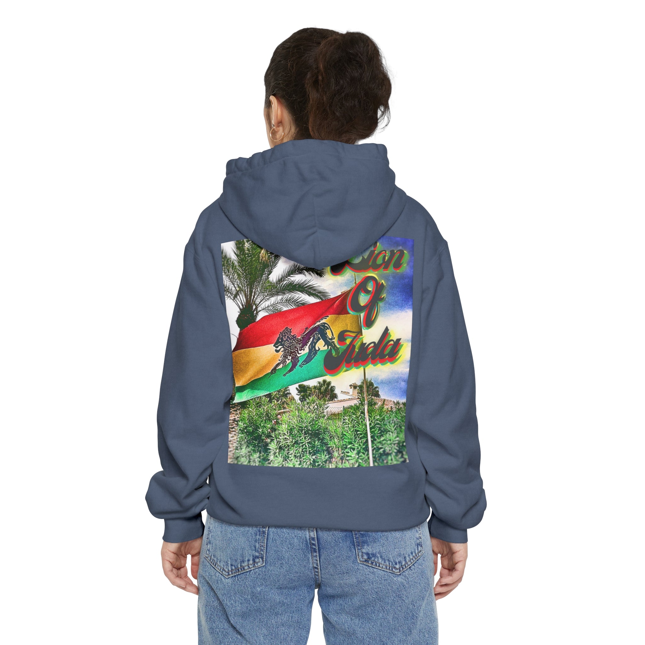 Jamaica Lion Of Judah Flag Denim - Garment-Dyed Hoodie