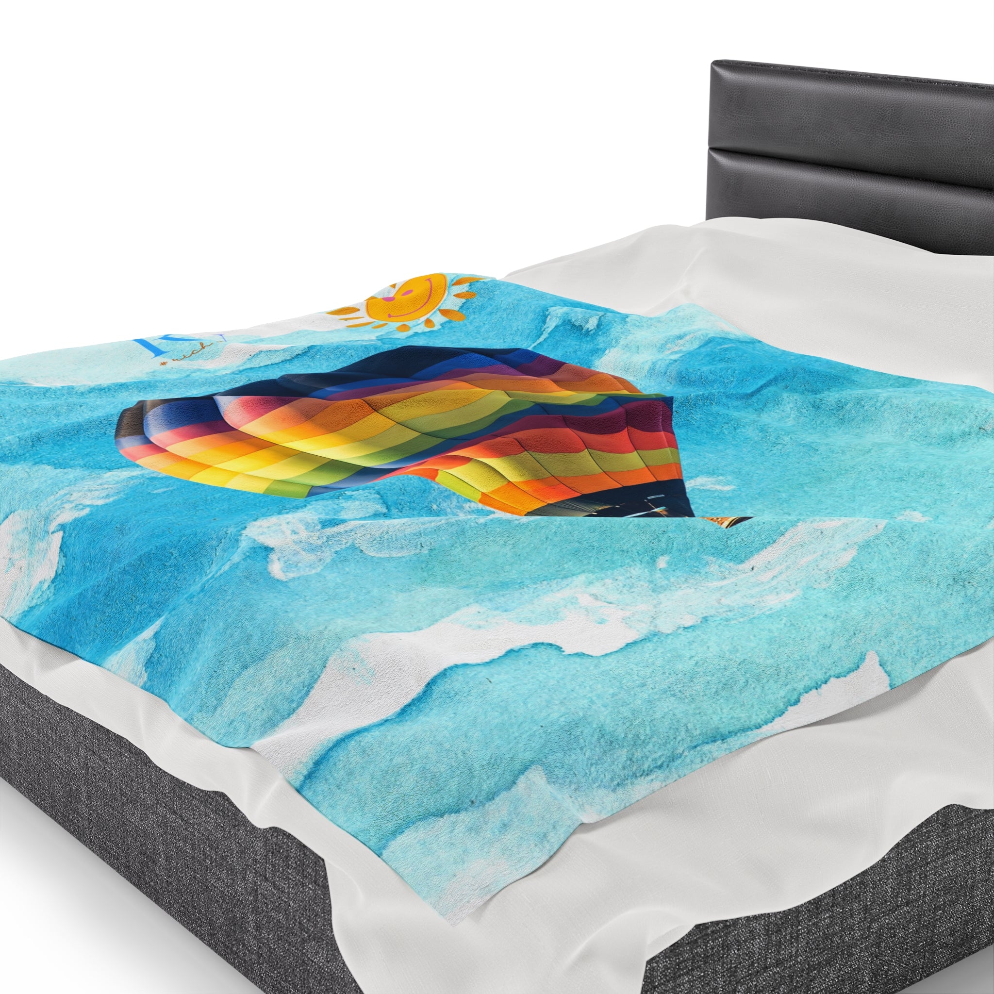 RV Multi- Colored Air Balloon Smiley Sunshine - Velveteen Plush Blanket