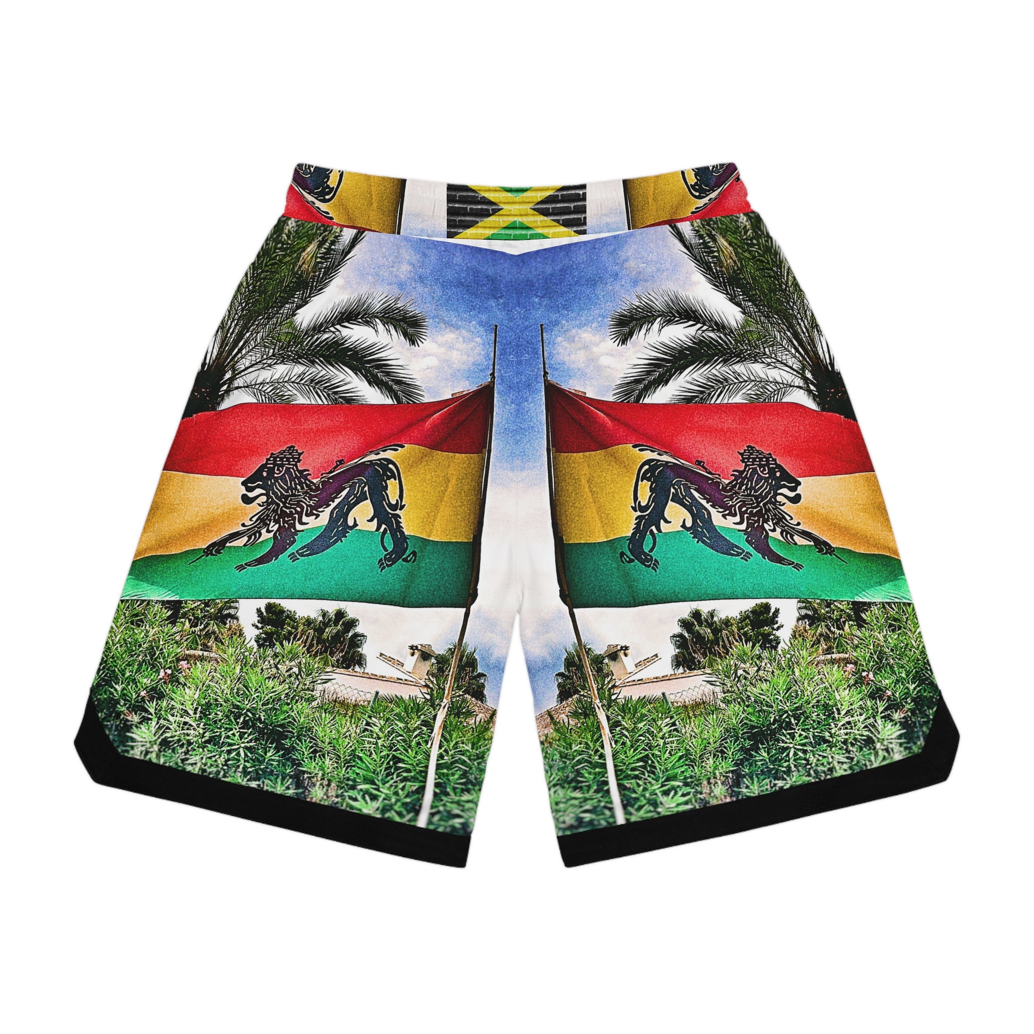 Lion of Judah Jamaica Flag - Basketball Rib Shorts (AOP)
