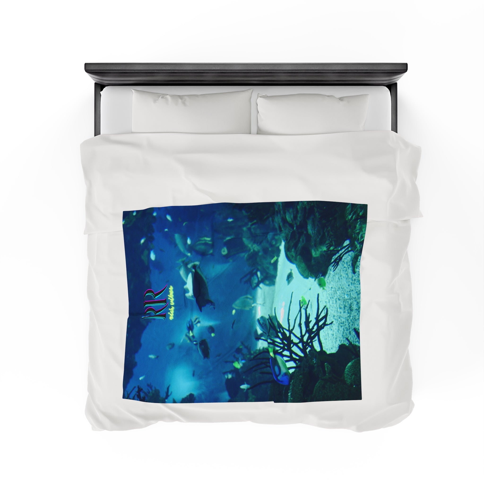 Rich Vibes Volt RR Blue Ocean Coral Reef  - Velveteen Plush Blanket