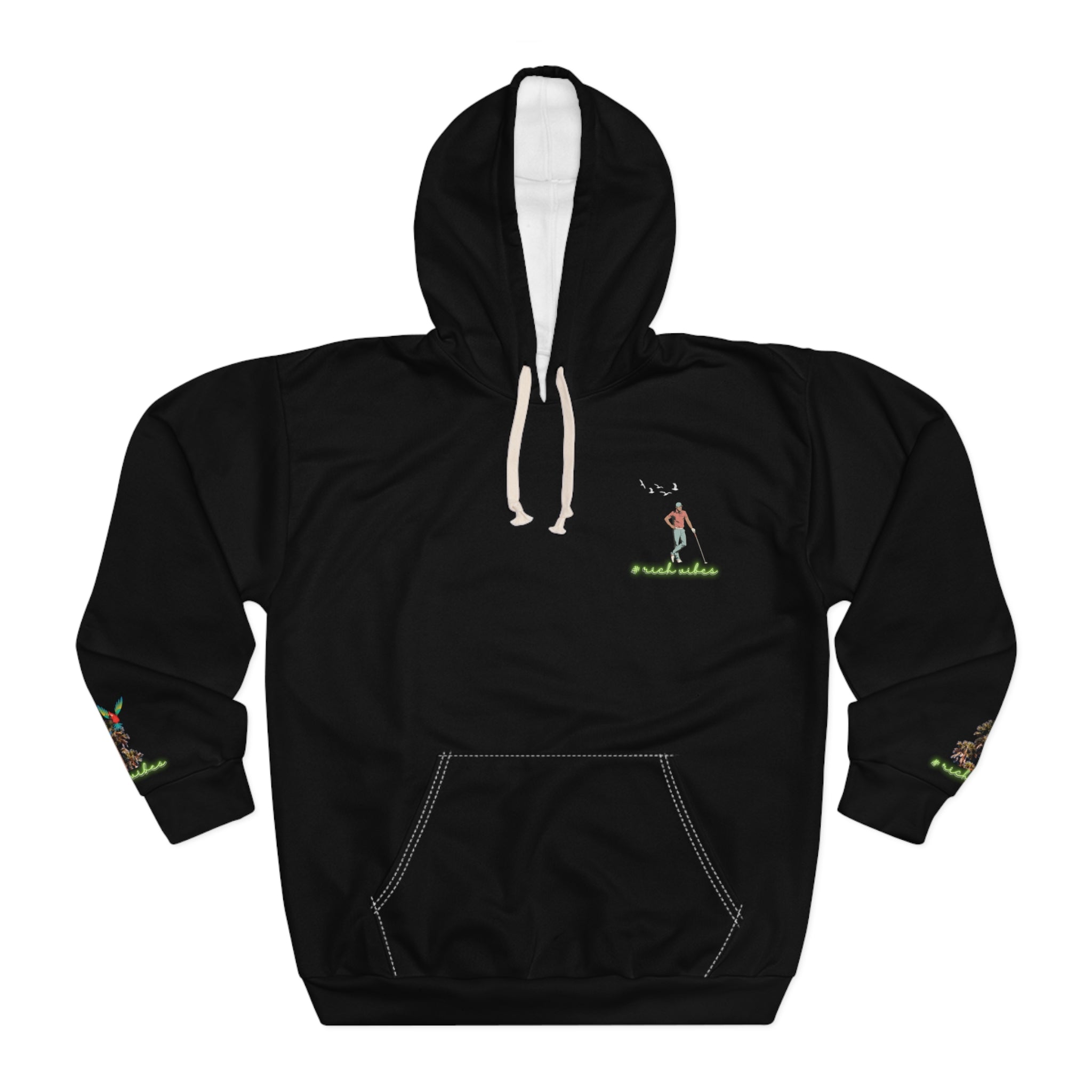 Rich Vibes Black Colorful Palm Trees Volt Golf Pro 2.0 - Unisex Pullover Hoodie (AOP)