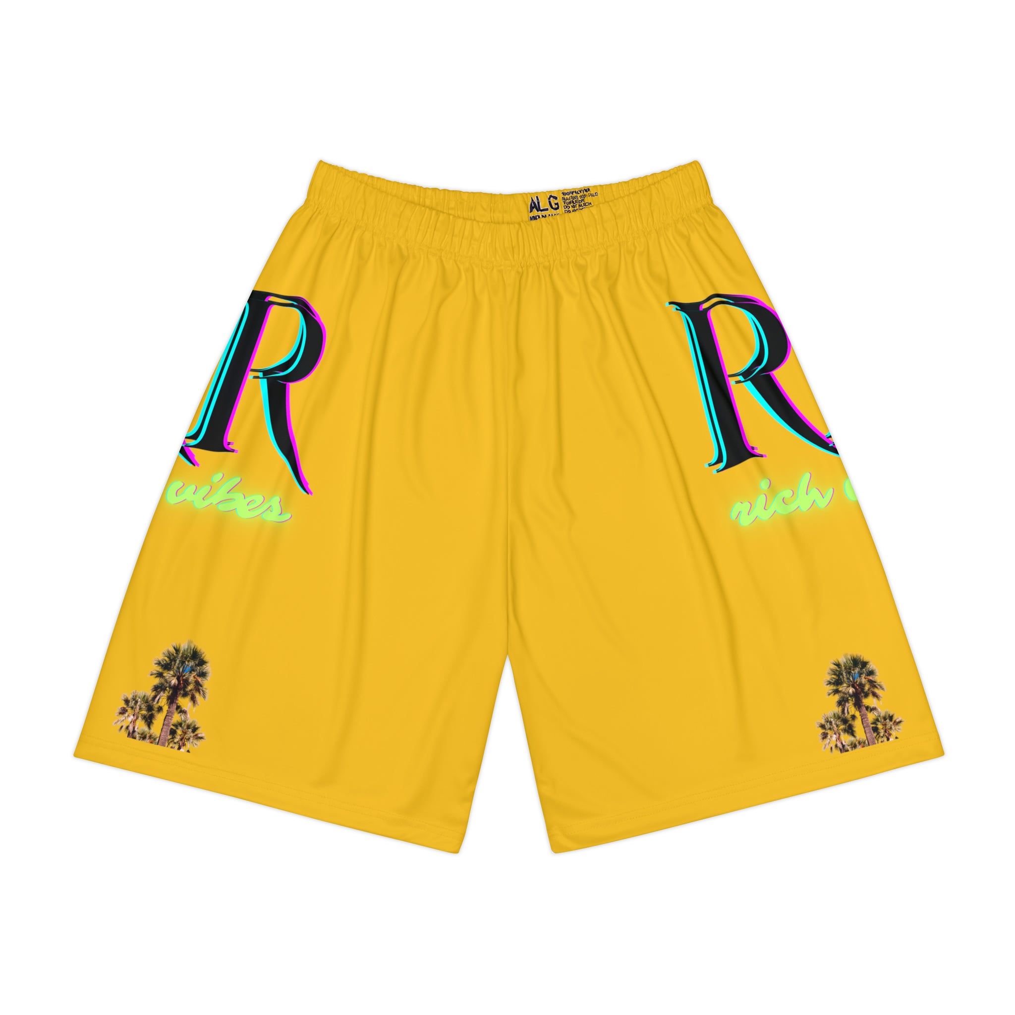 Rich Vibes RR RV Colorful Palm Tree Silhouette - Men’s Sports Shorts (AOP) Gold