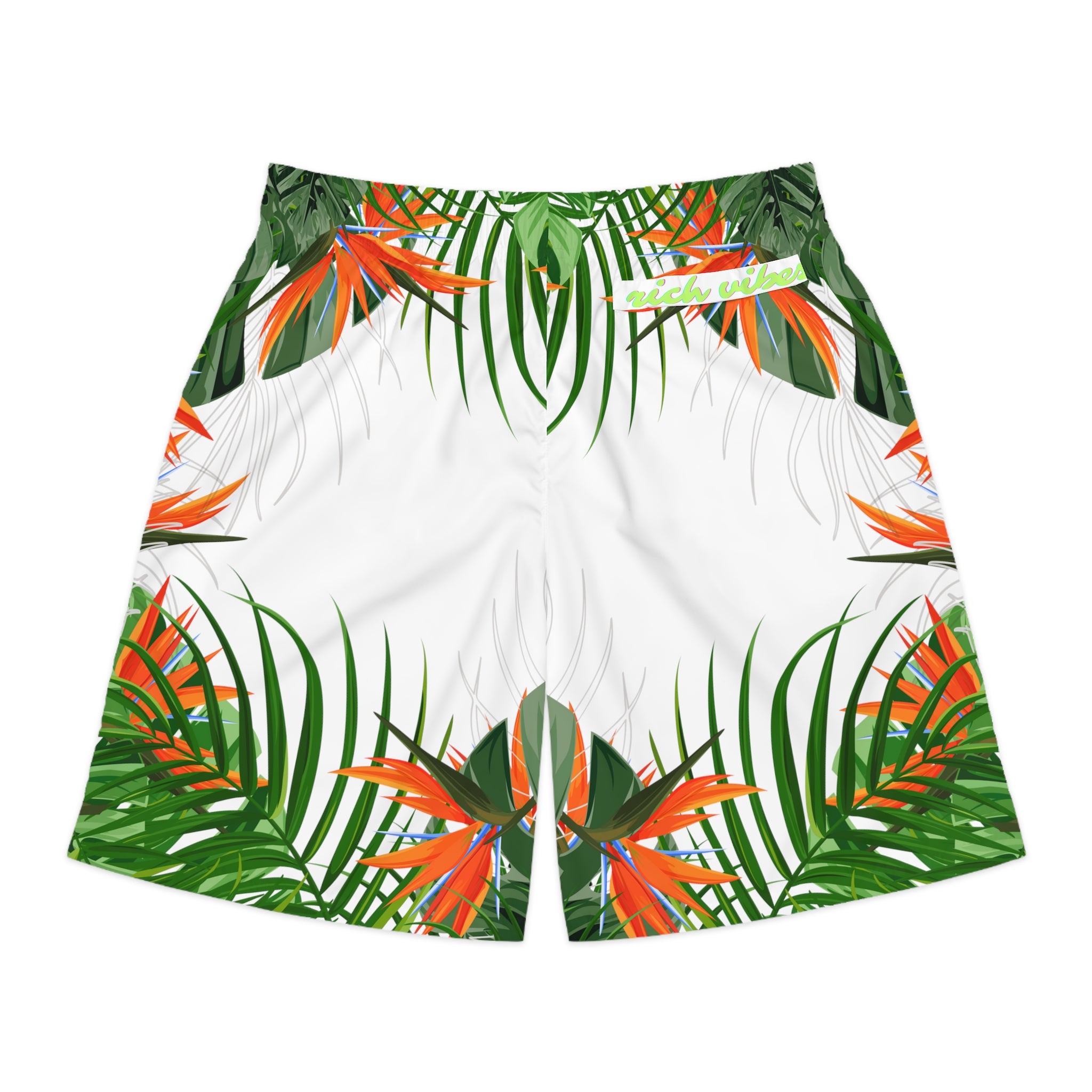 Rich Vibes Volt Green Tropical Jungle Print - Men's Jogger Shorts (AOP)White