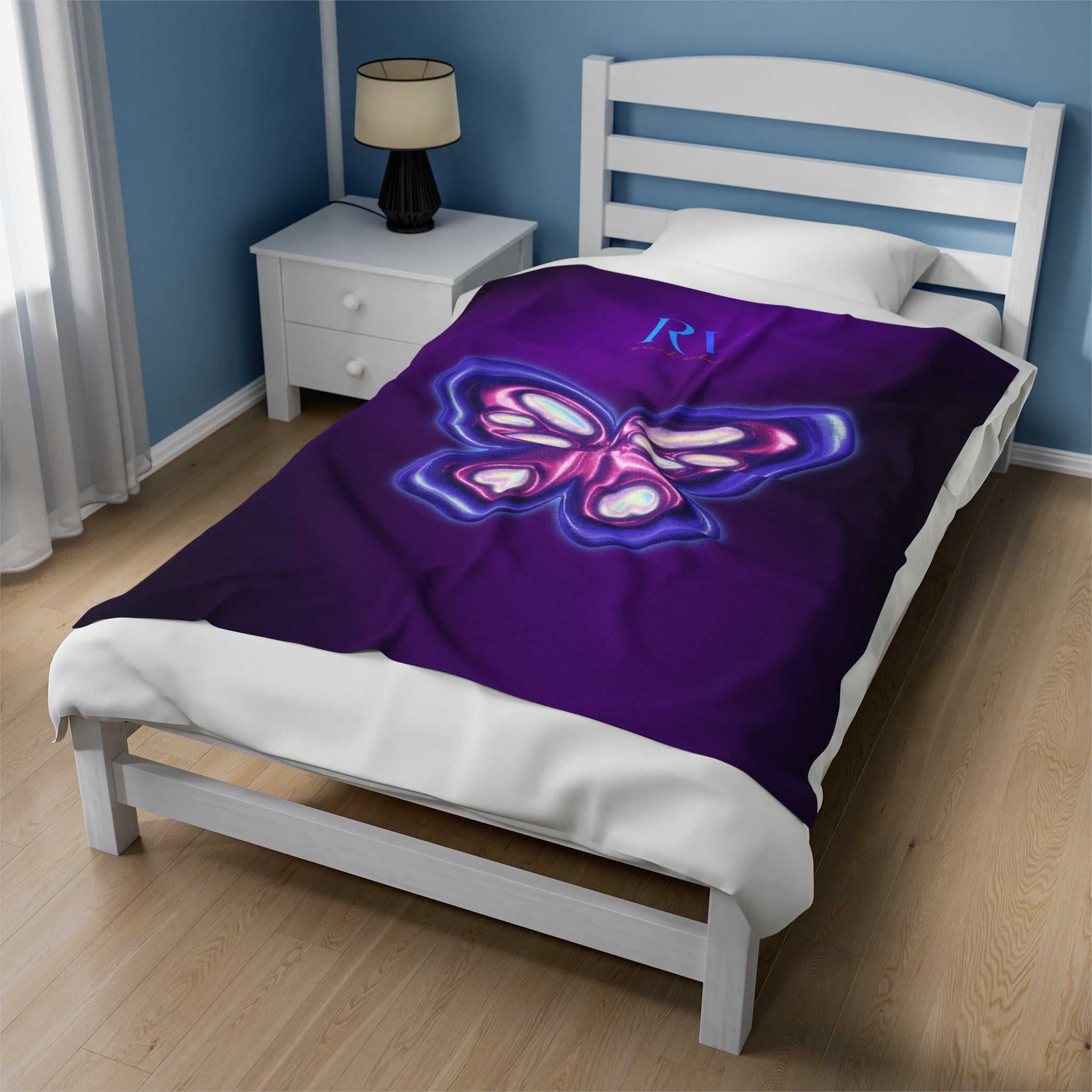 RV Rich Vibes Purple ButterFly  - Velveteen Plush Blanket