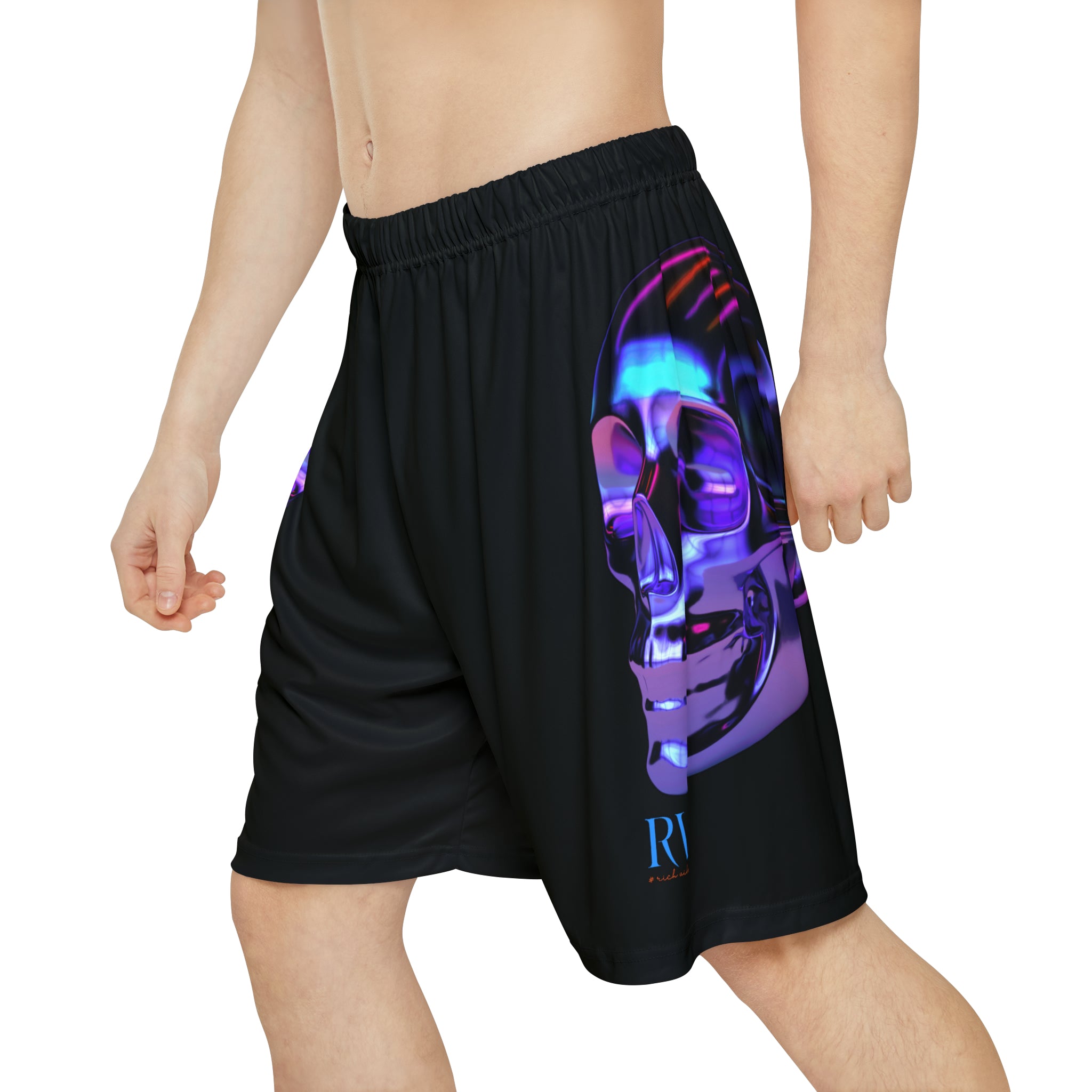 Rich Drip Psychedelic Metal Skull - RV Palm Tree Silhouette Men’s Sports Shorts (AOP) Black