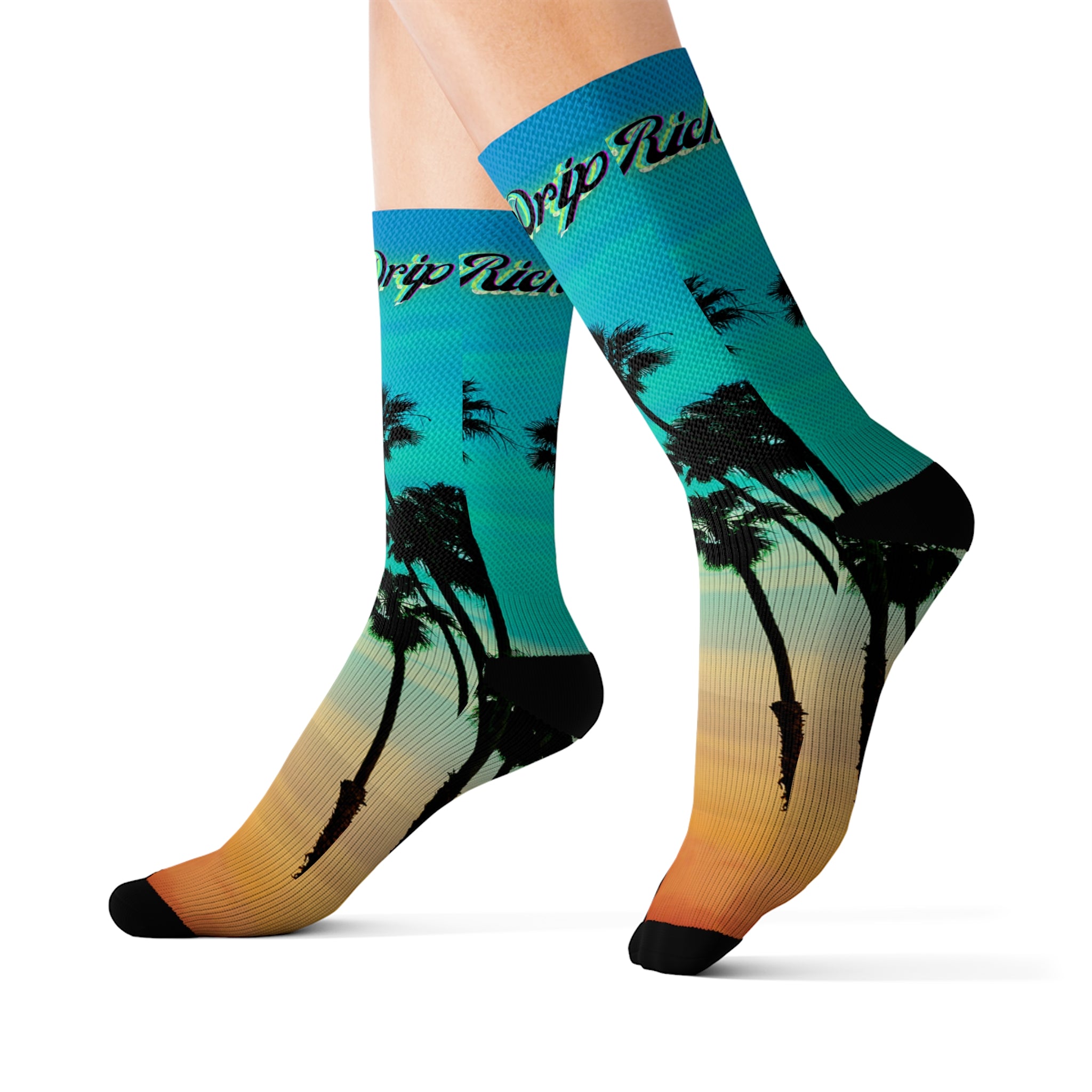 Rich Drip Blue Skies Beach Vibes - Sublimation Socks Black
