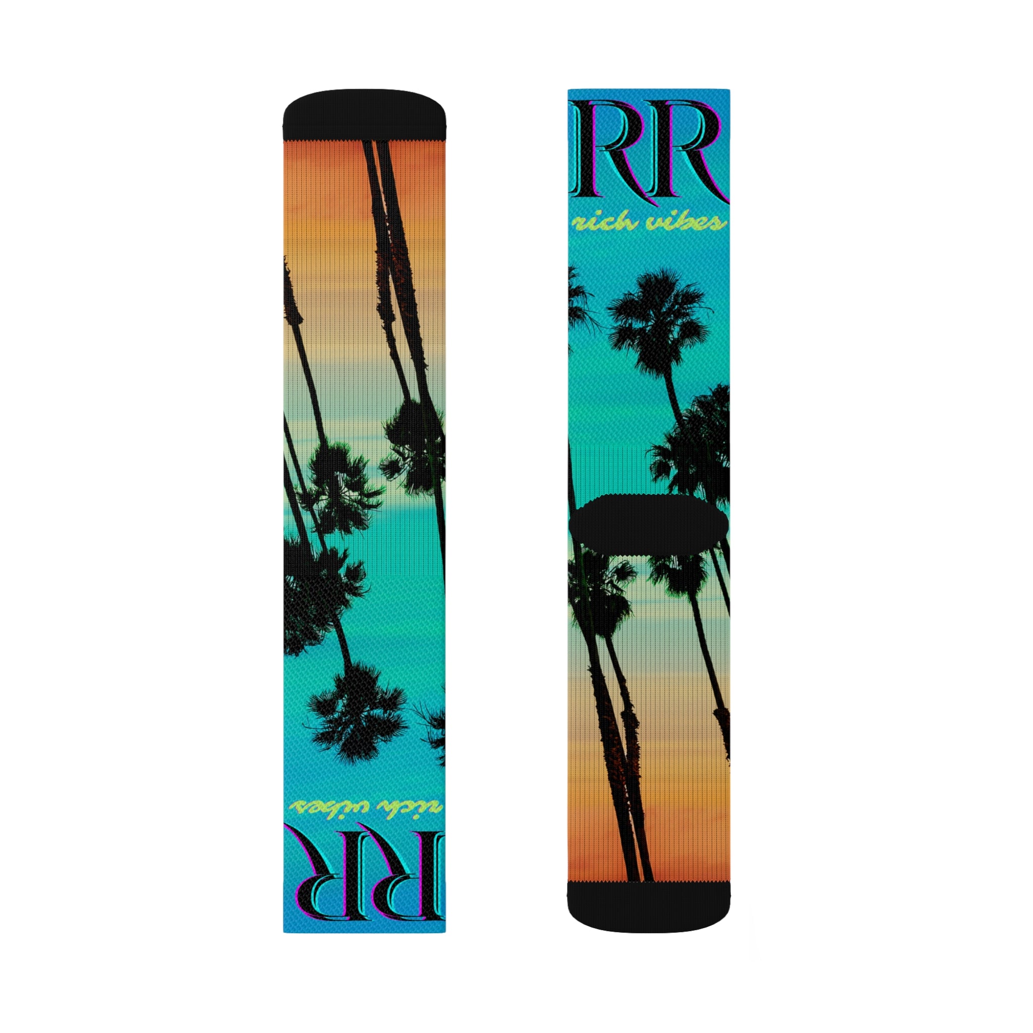 Rich Drip Blue Skies Beach Vibes RV - Sublimation Socks Black Volt
