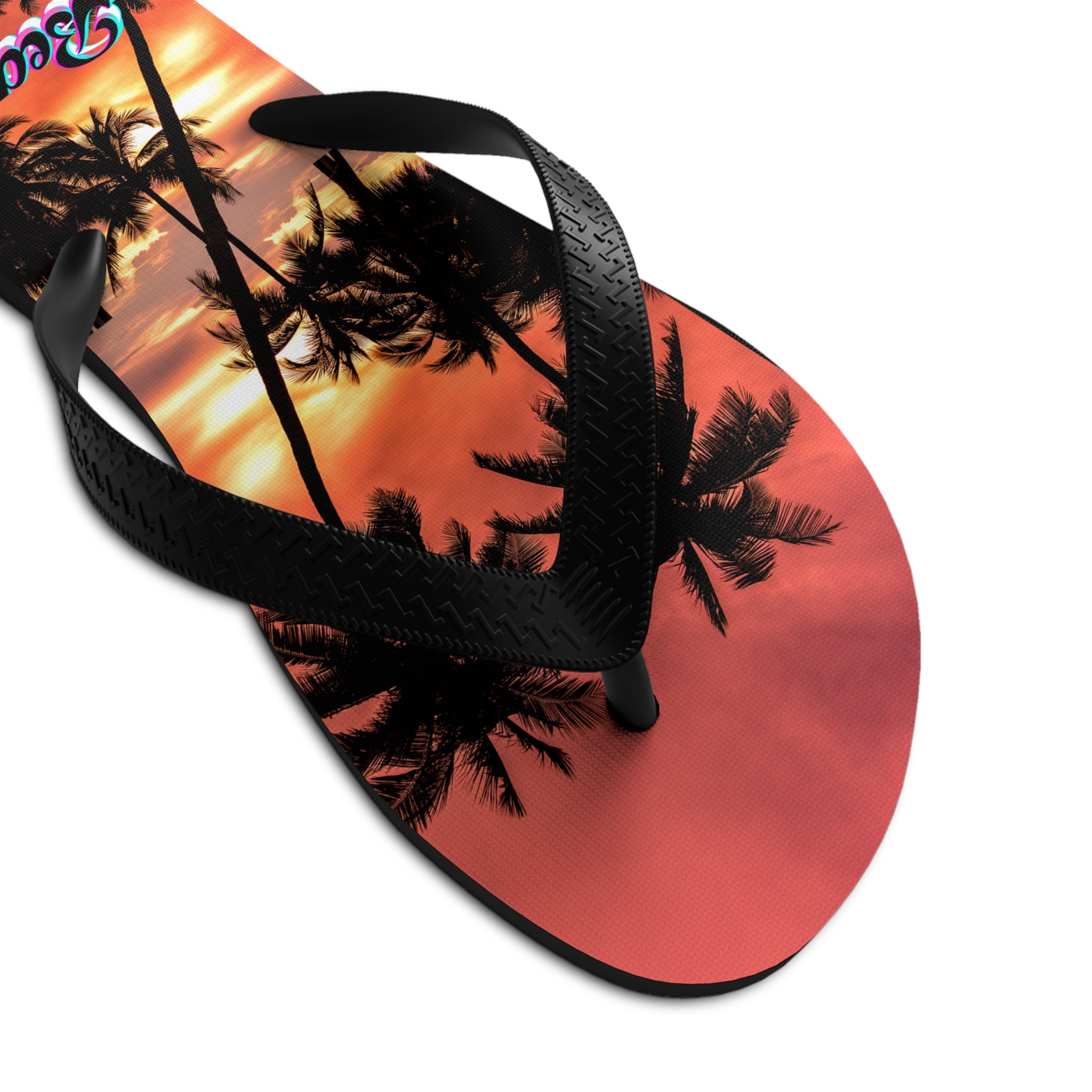 Rich Vibes Red Sunset Beach Silhouette - Unisex Flip-Flops - M