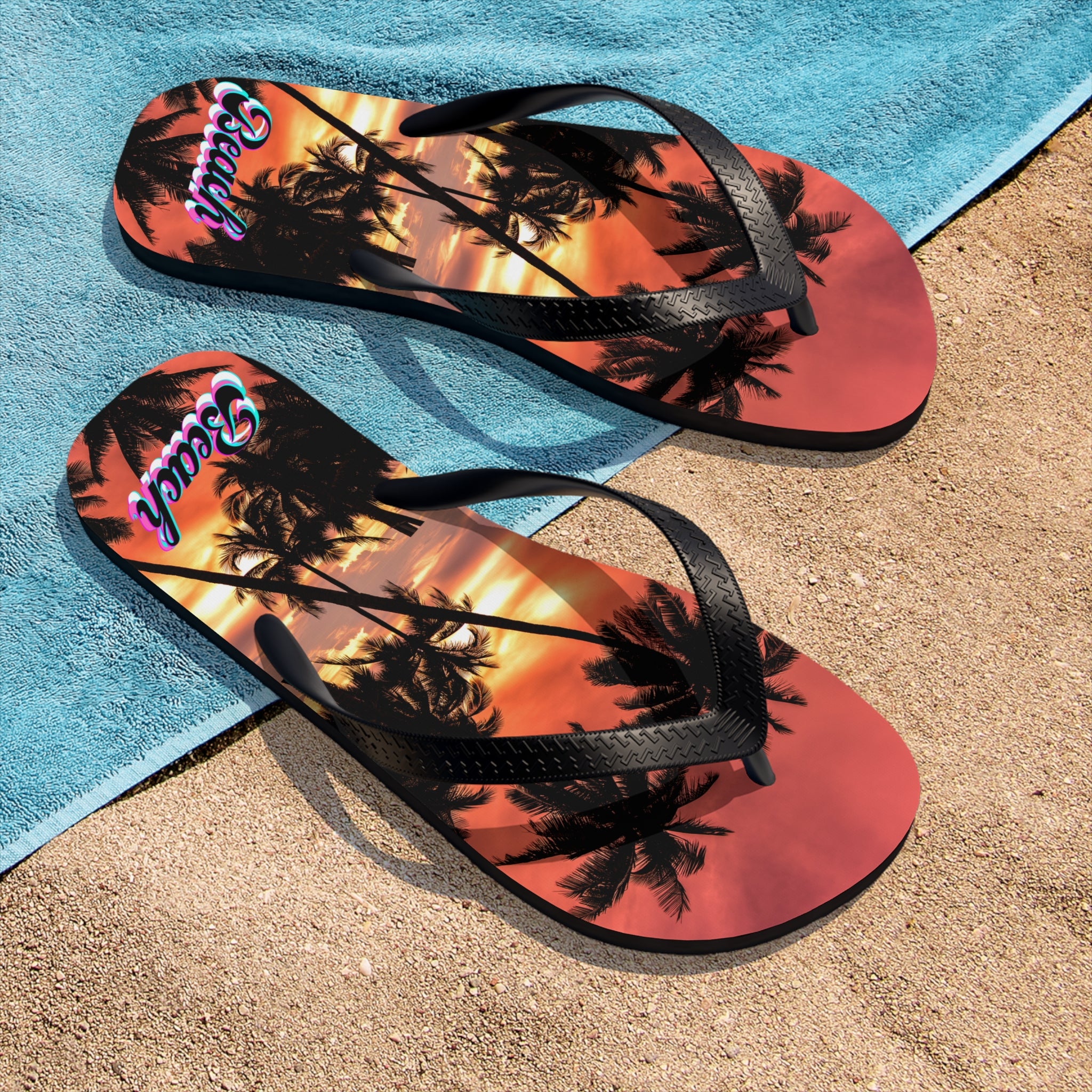 Rich Vibes Red Sunset Beach Silhouette - Unisex Flip-Flops - L