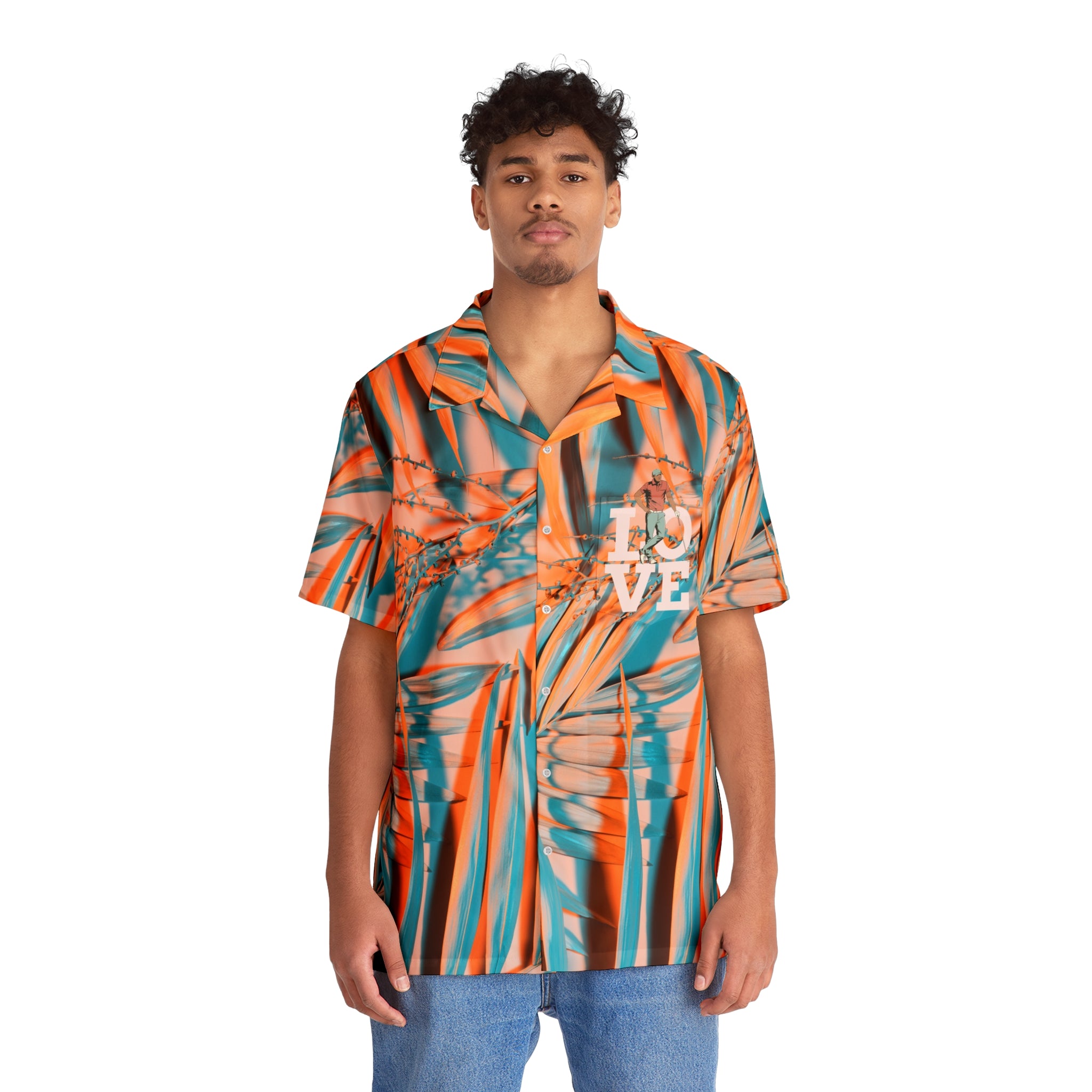 Rich Vibes RV Pulse Turquoise Peach Palm Tree - Men's Hawaiian Shirt (AOP)