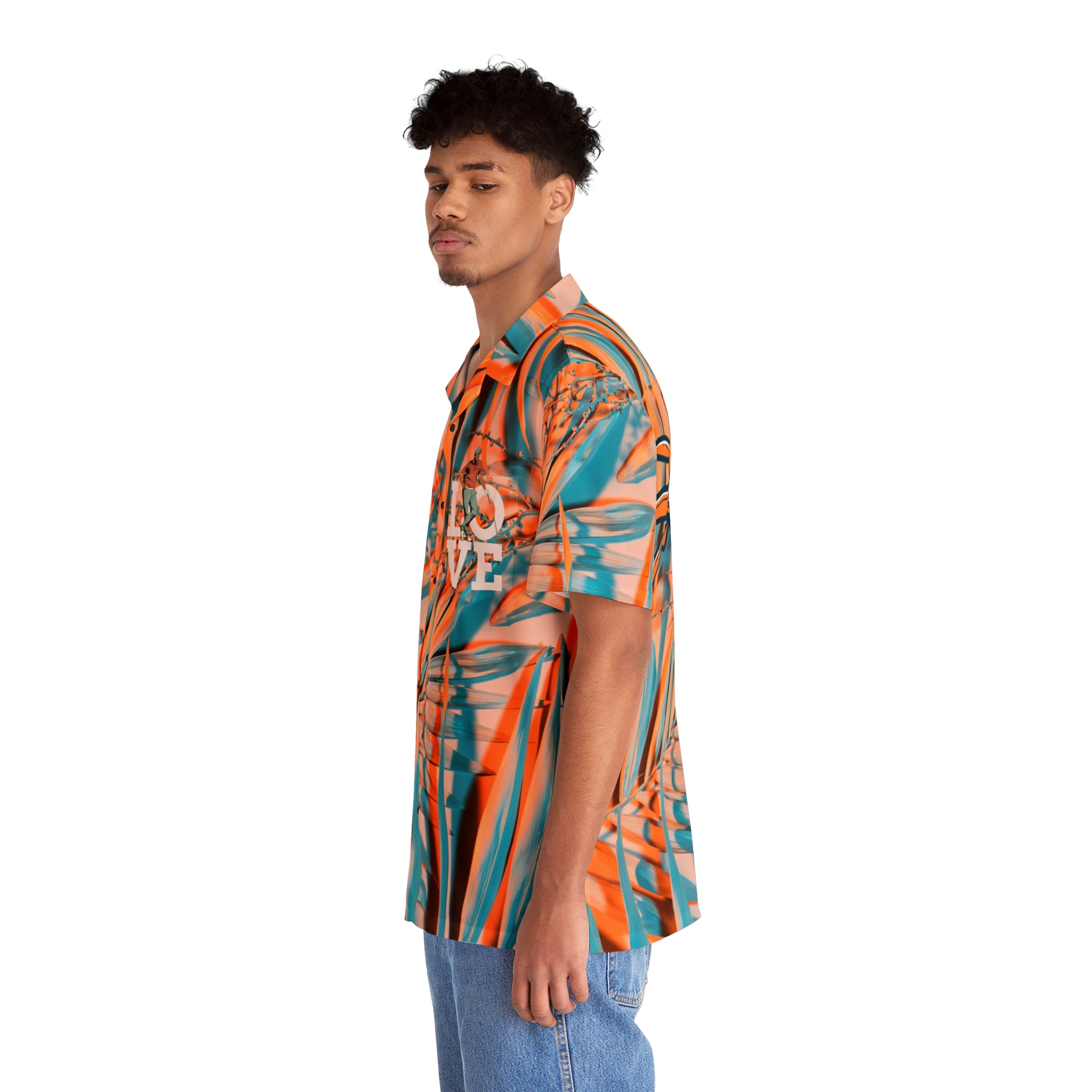 Rich Vibes RV Pulse Turquoise Peach Palm Tree - Men's Hawaiian Shirt (AOP)