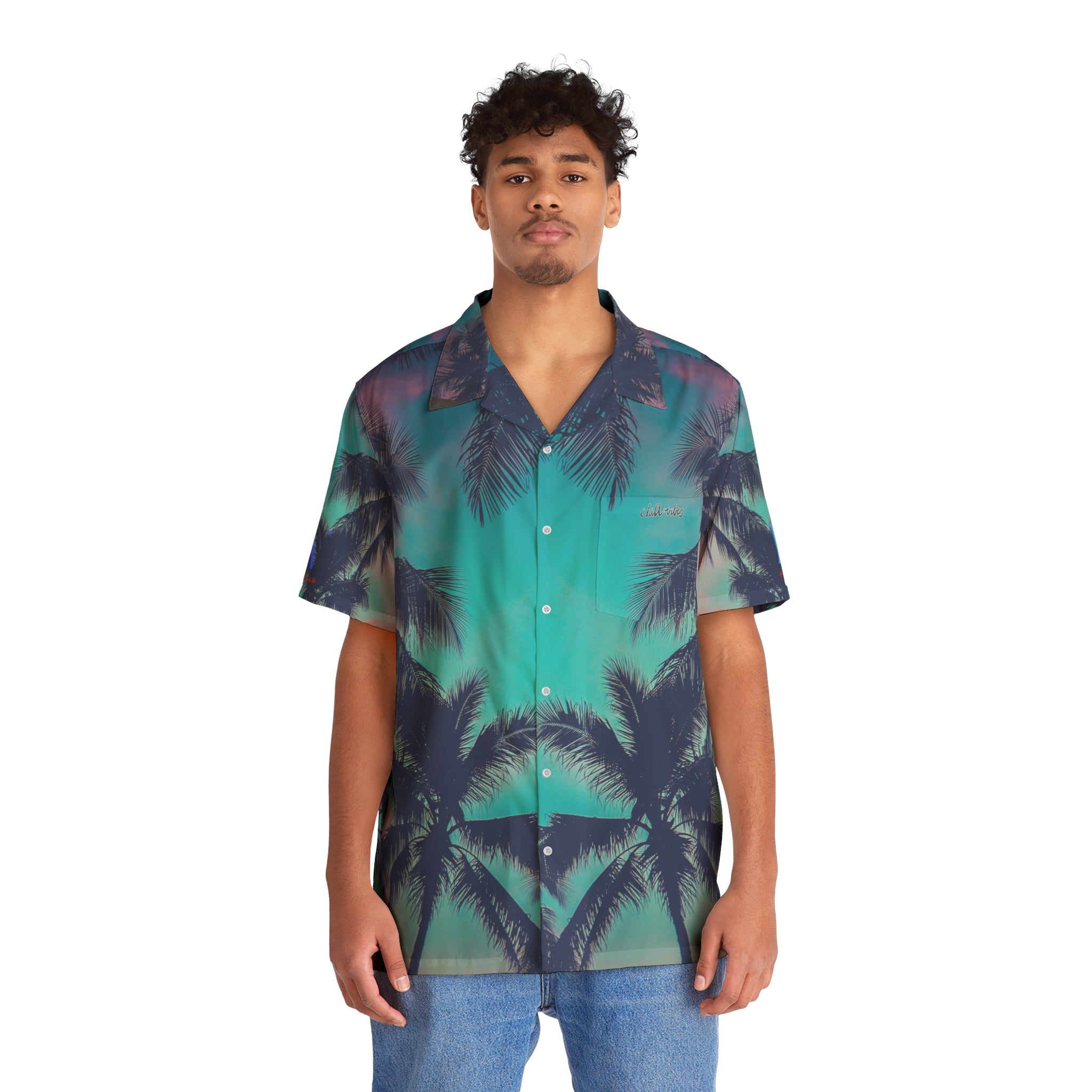 Rich Vibes RV Golfer's Chill Vibes Aqua Green Sunset 1.1 - Men's Hawaiian Shirt (AOP)Turquoise