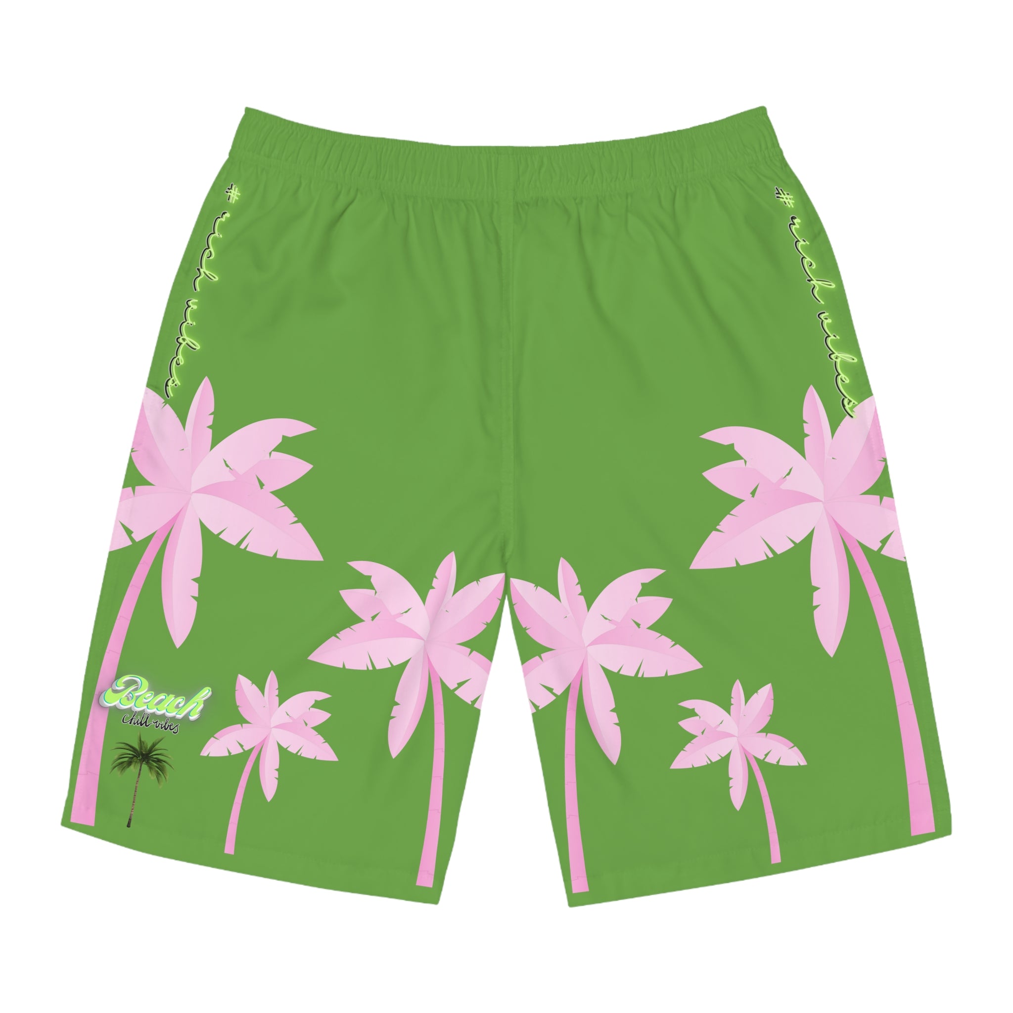 Rich Vibes Green Tropical Pink Palm Tree Beach Chill Vibes 1.2 - Men's Board Shorts (AOP)
