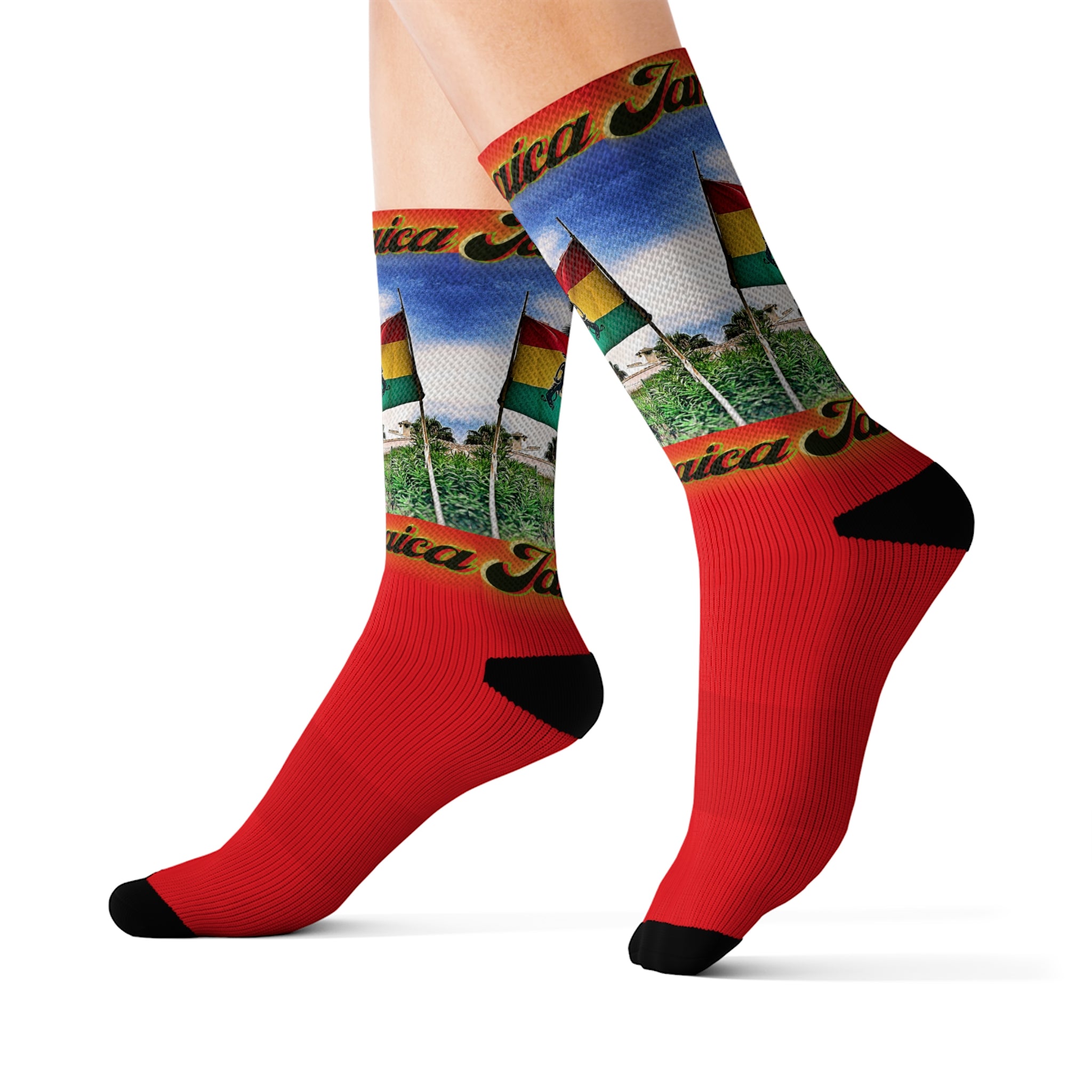 Lion Of Judah Jamaica Flag - Red Sublimation Socks