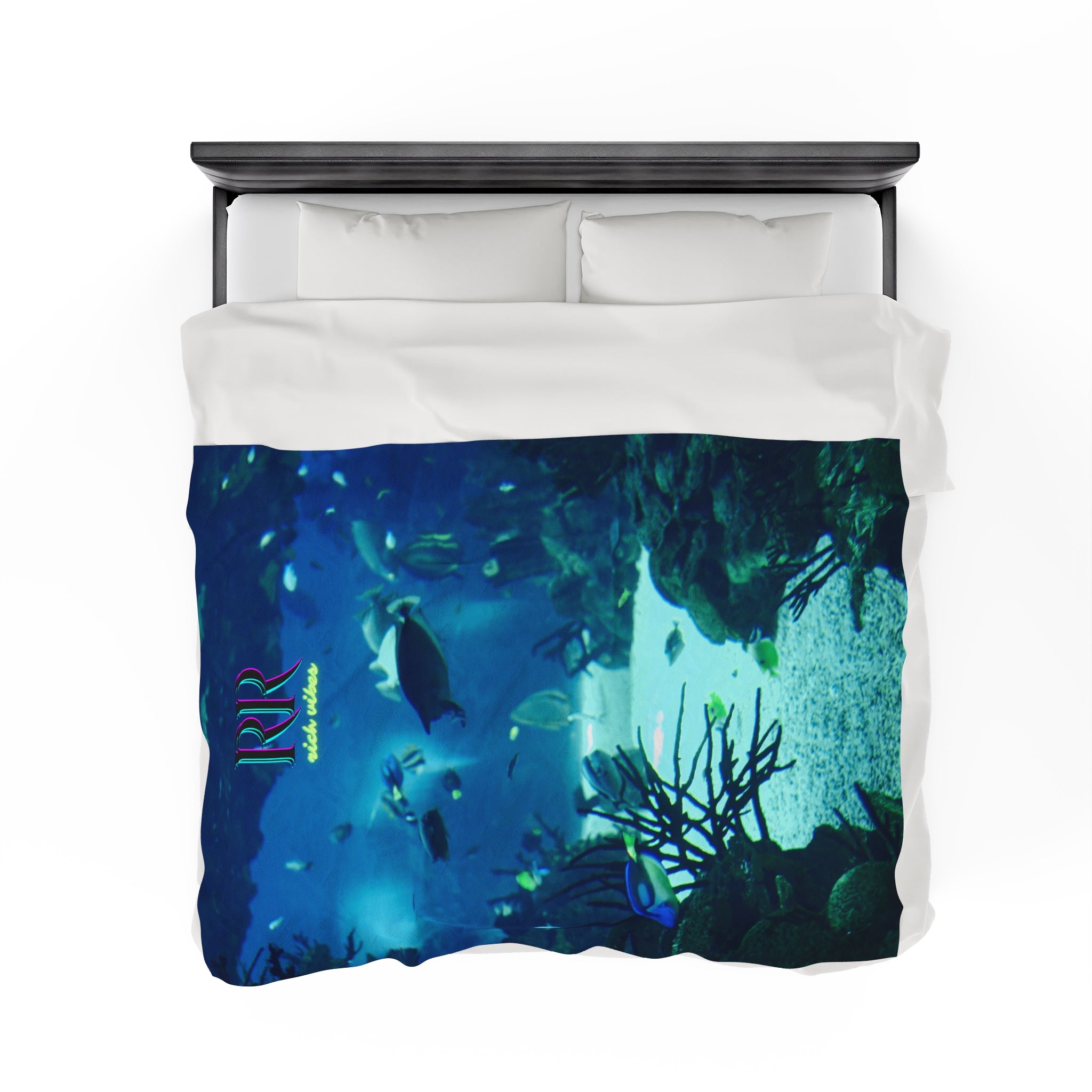 Rich Vibes Volt RR Blue Ocean Coral Reef  - Velveteen Plush Blanket