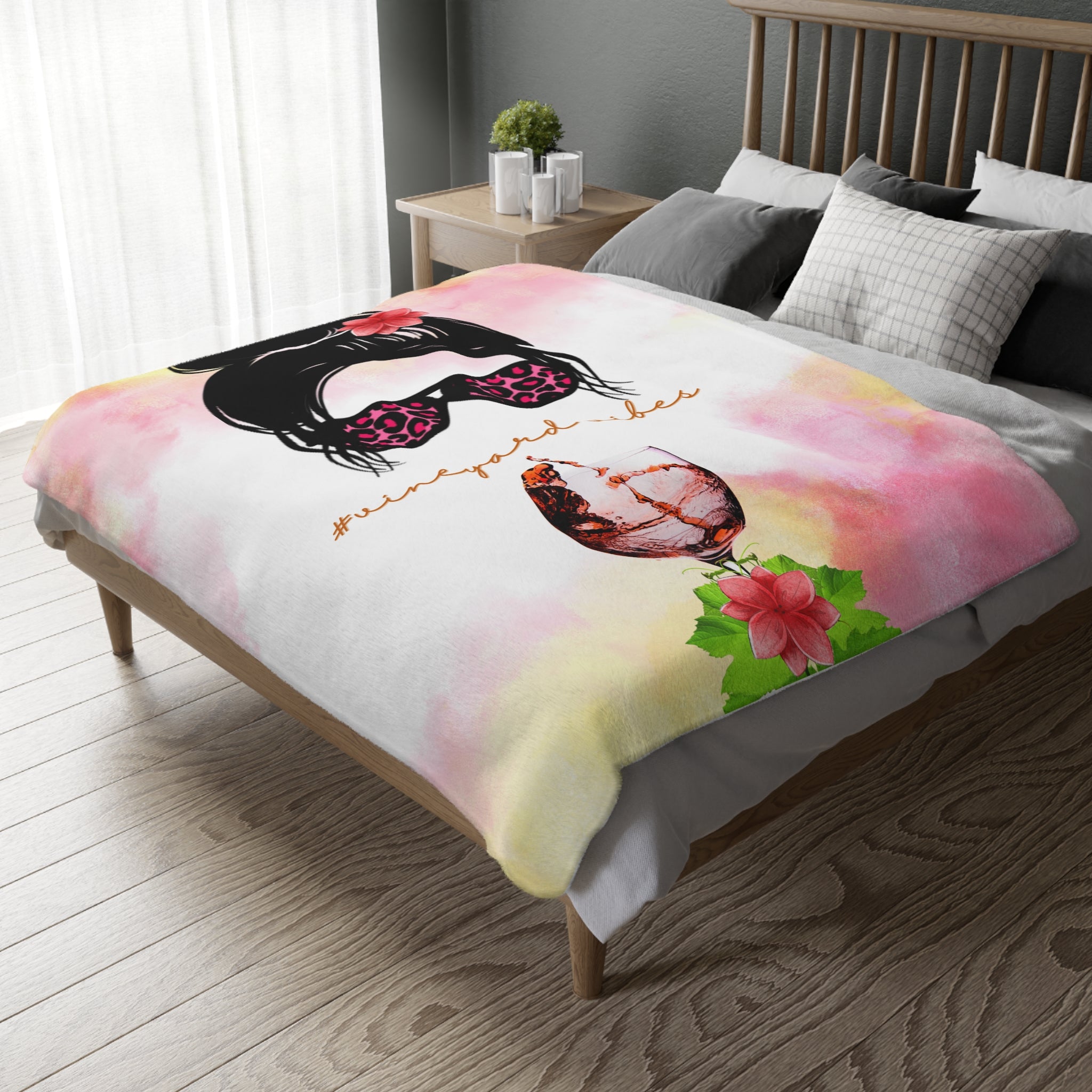 Vineyard Vibes Water Colors Velveteen Minky Blanket (Two-sided print)