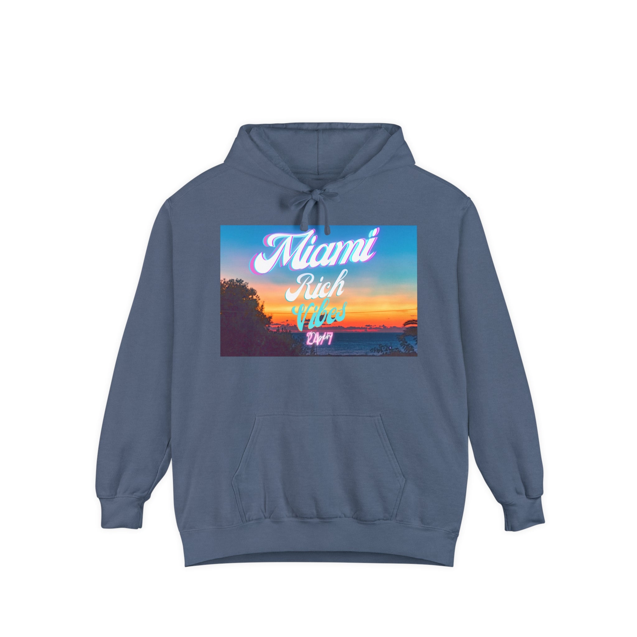Rich Vibes Miami Beach Denim - Garment-Dyed Hoodie