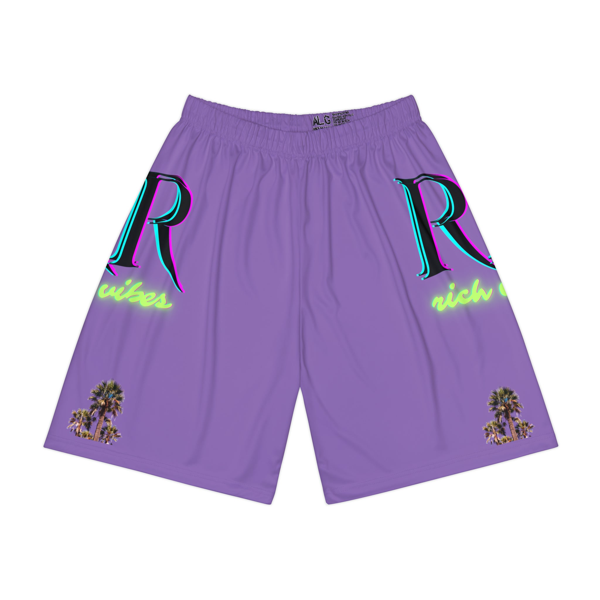 Rich Vibes RR RV Colorful Palm Tree Silhouette - Men’s Sports Shorts (AOP) Light Purple