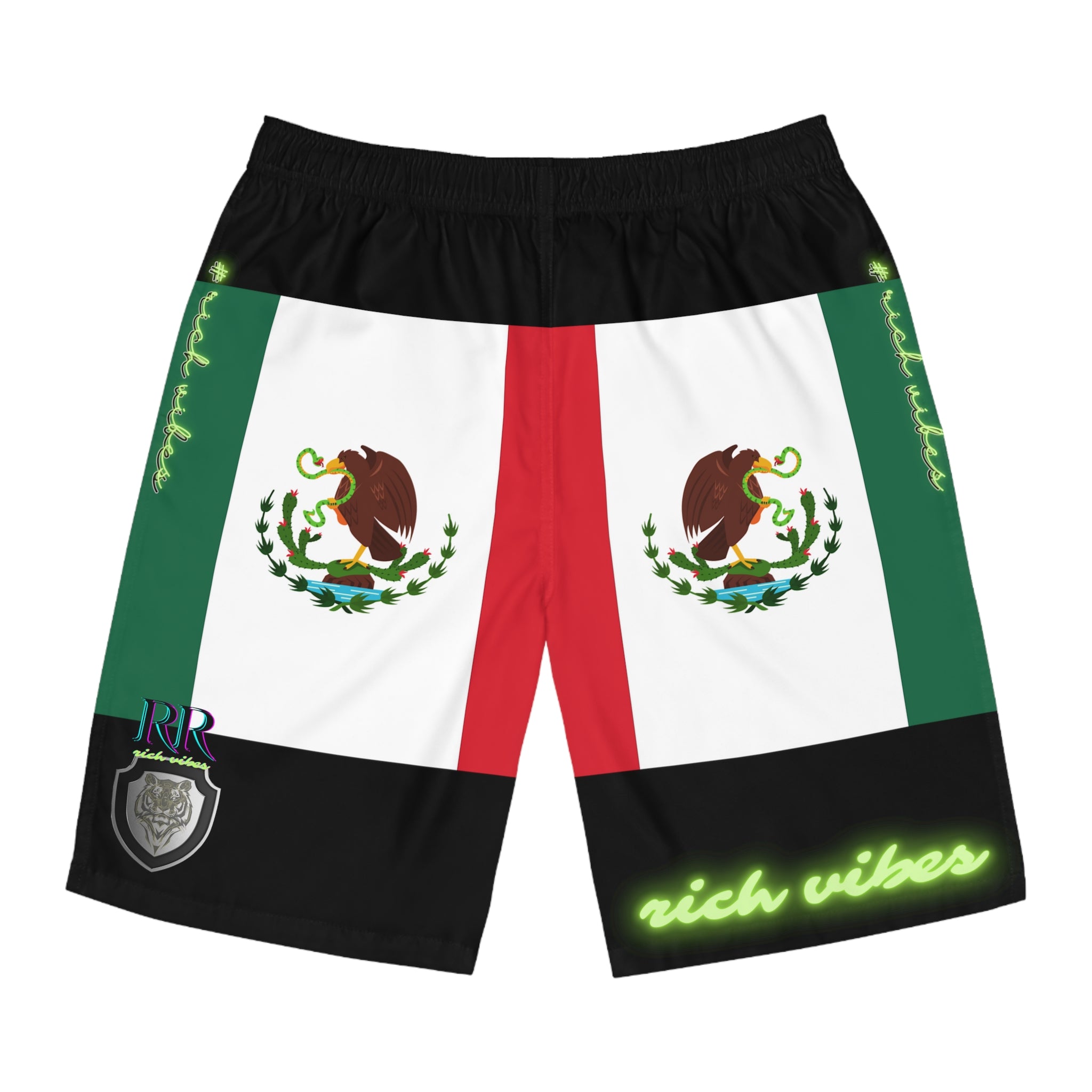 Rich Vibes RR Volt Mexican Flag Tiger Shield 3.5 - Men's Board Shorts (AOP)