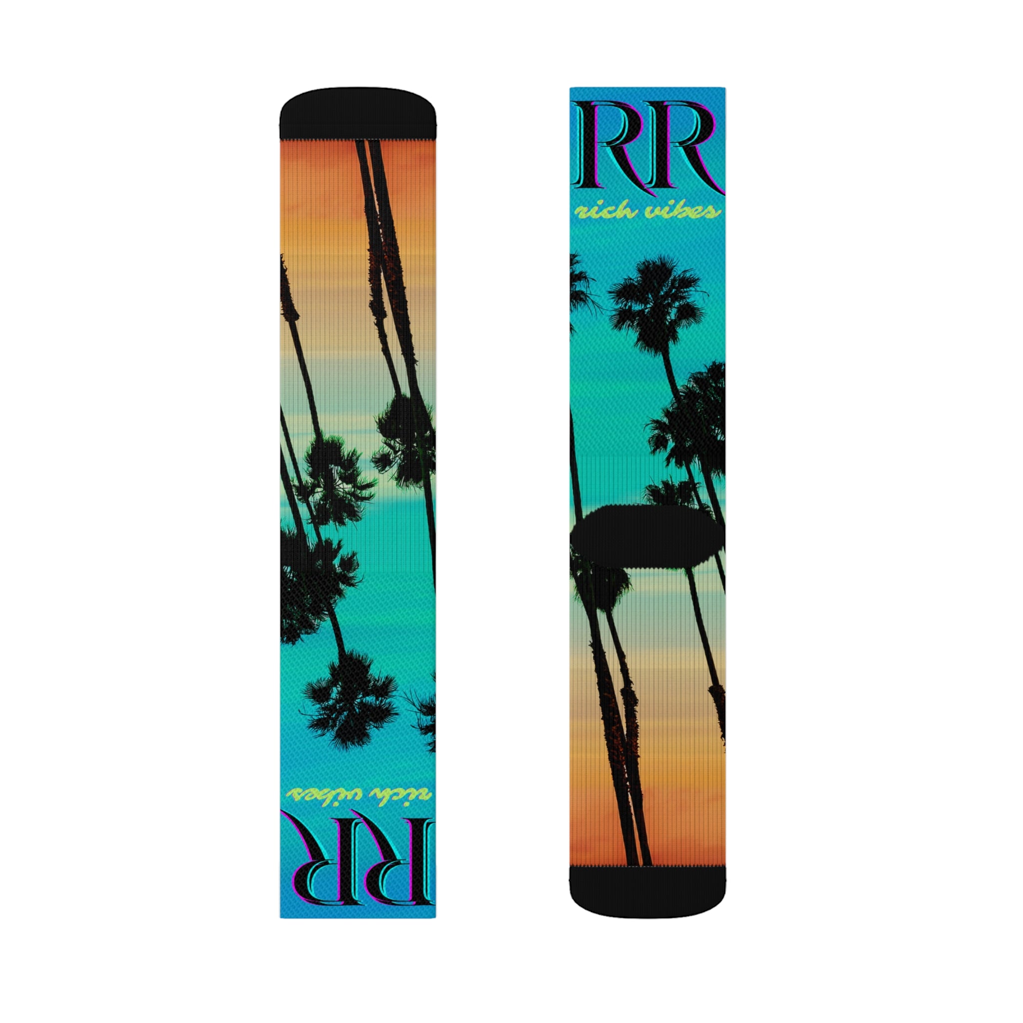 Rich Drip Blue Skies Beach Vibes RV - Sublimation Socks Black Volt