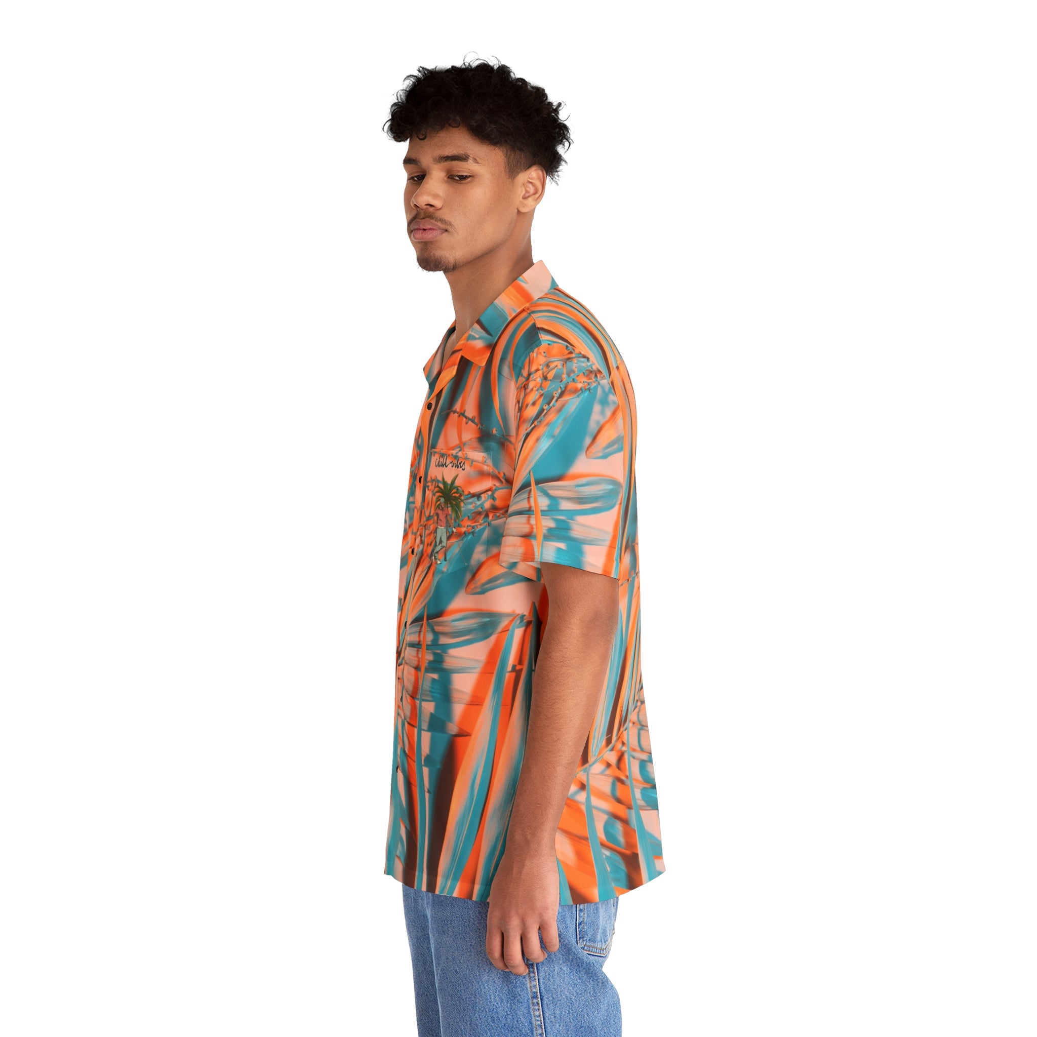Rich Vibes Colorful Palm Tree Golfer Turquoise Peach Palm Tree - Men's Hawaiian Shirt (AOP)