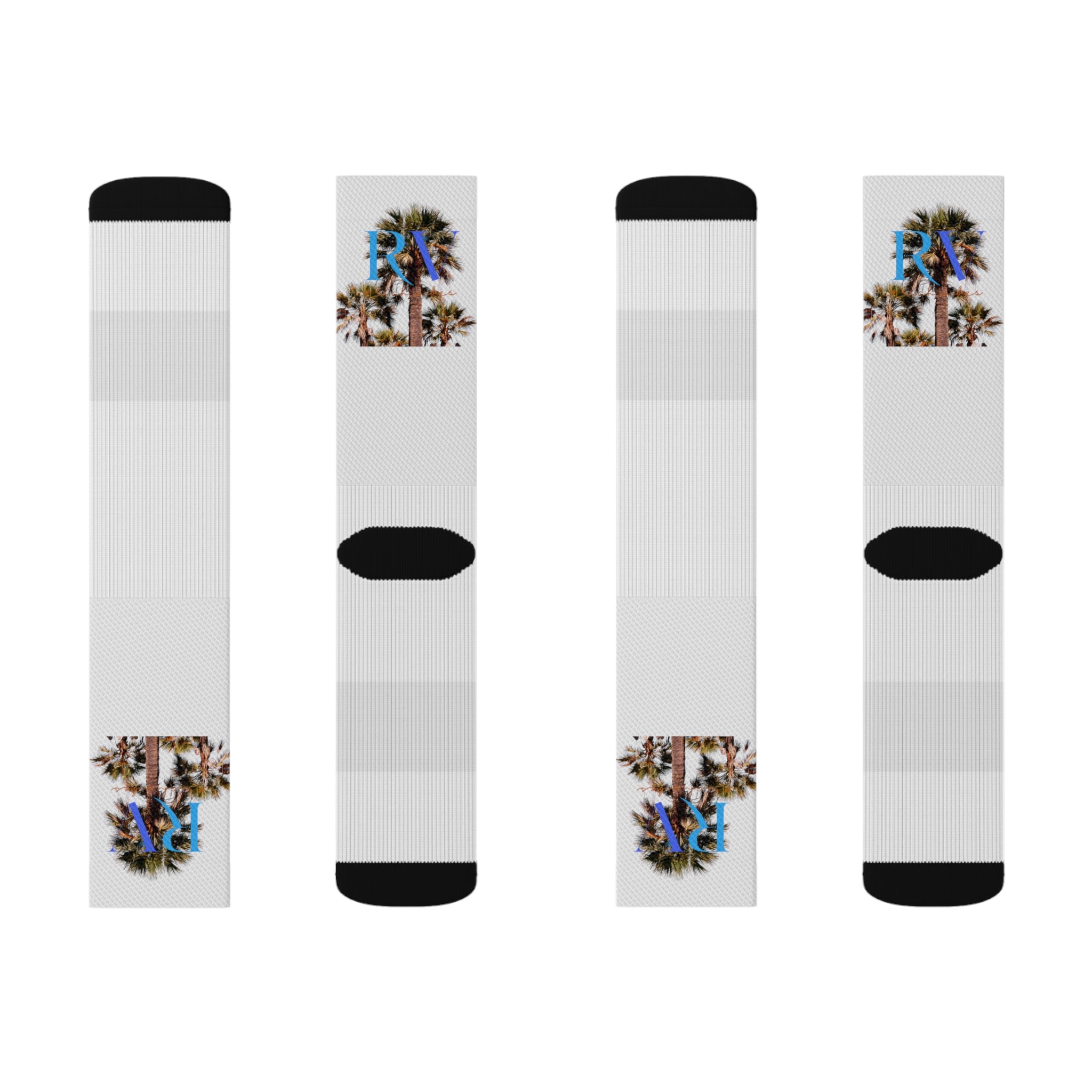 Rich Vibes RV Palm Tree Logo White - Sublimation Socks