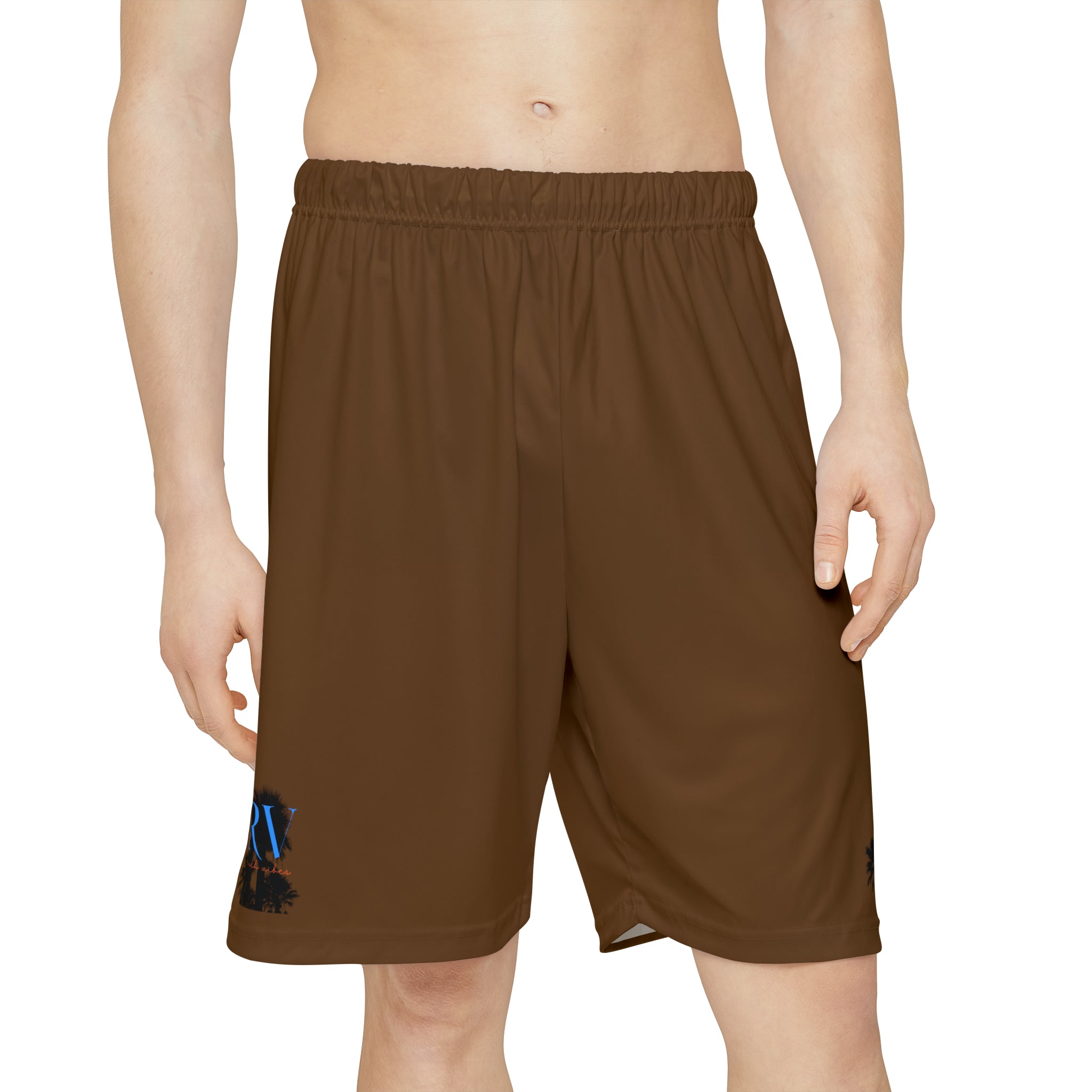 Rich Vibes RV Palm Tree Silhouette Men’s Sports Shorts (AOP) Brown