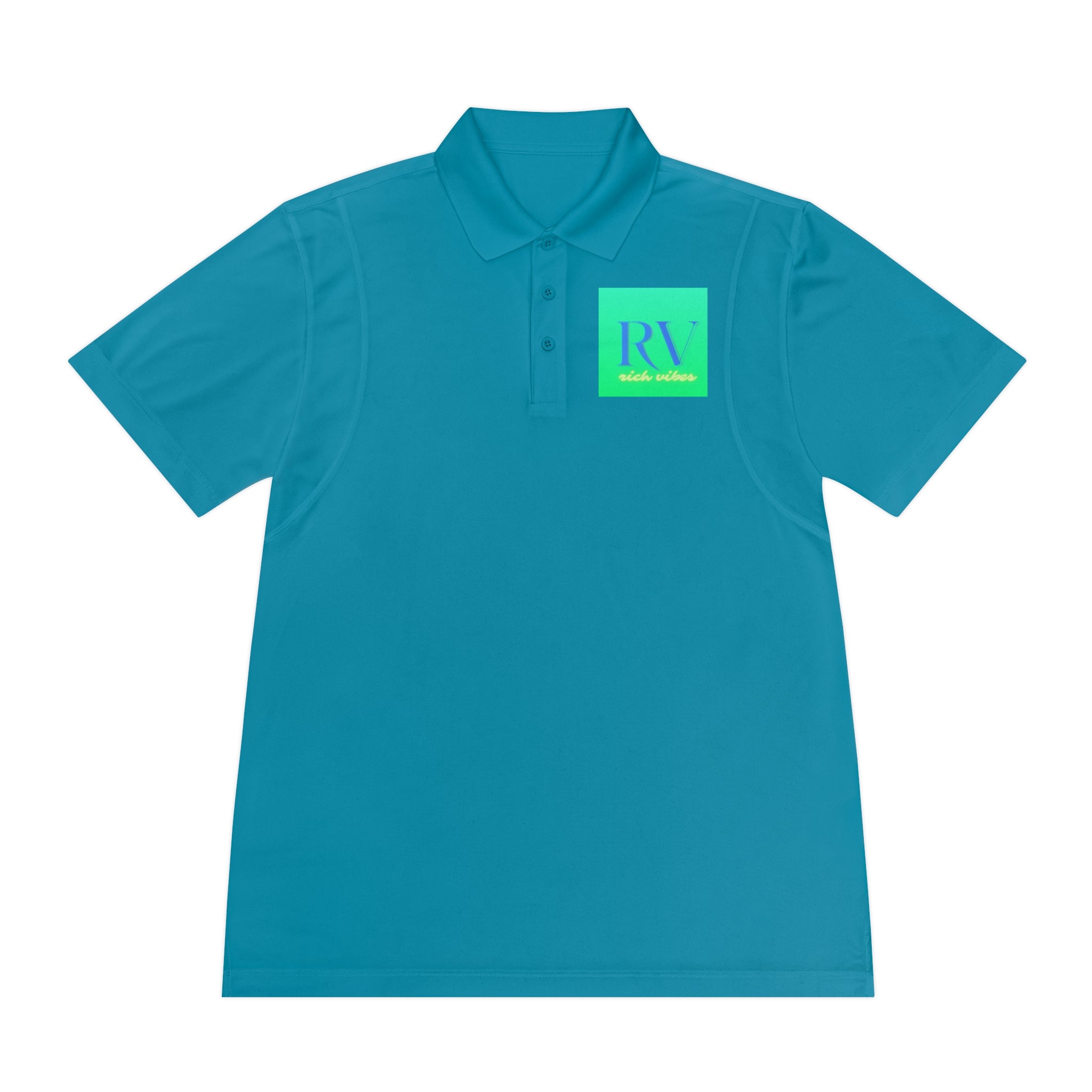 Rich Vibes RV Palm Tree Tropical Sea Green Back Logo 2.0 - Men's Sport Polo Shirt