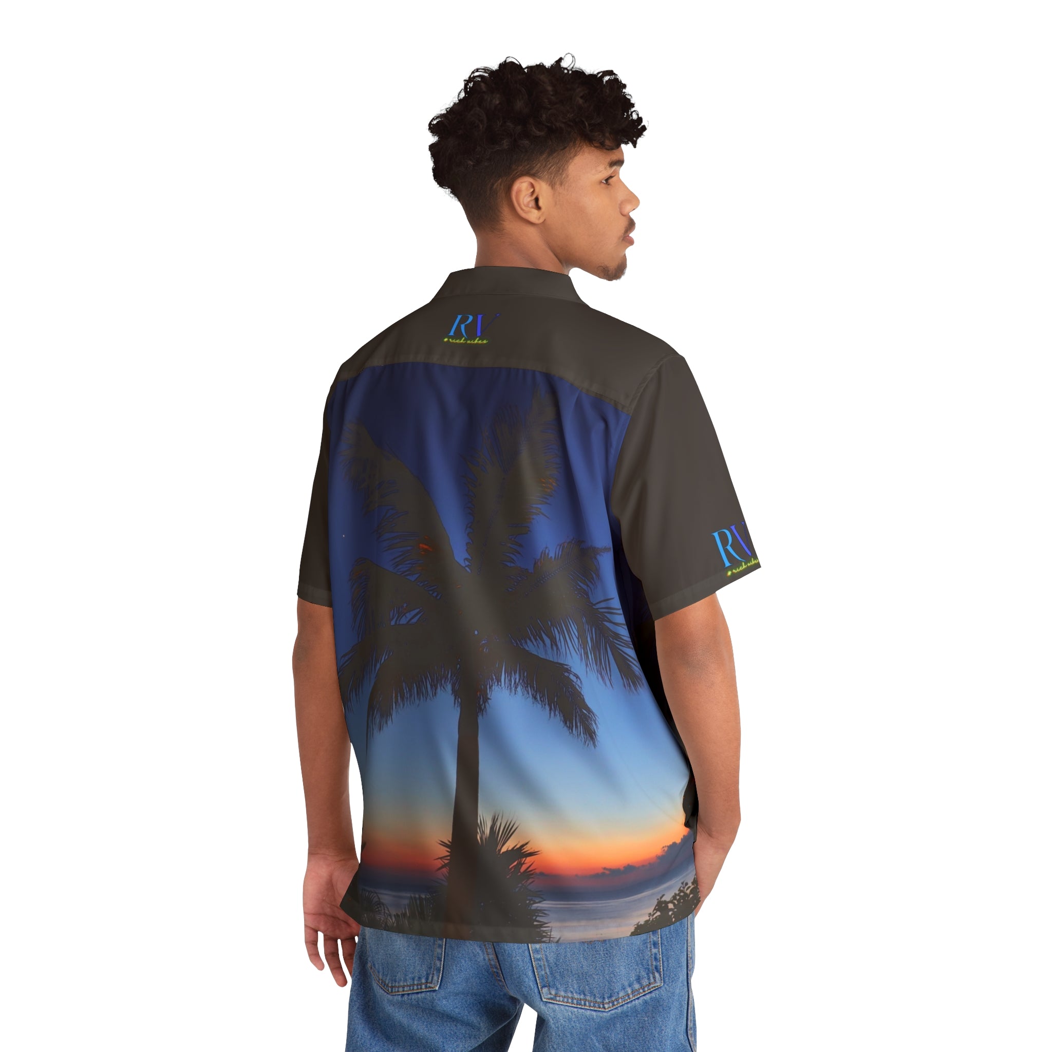 Rich Vibes Volt RV Okinawa Royal Blue Sunset 2.0 - Men's Hawaiian Shirt (AOP)Black