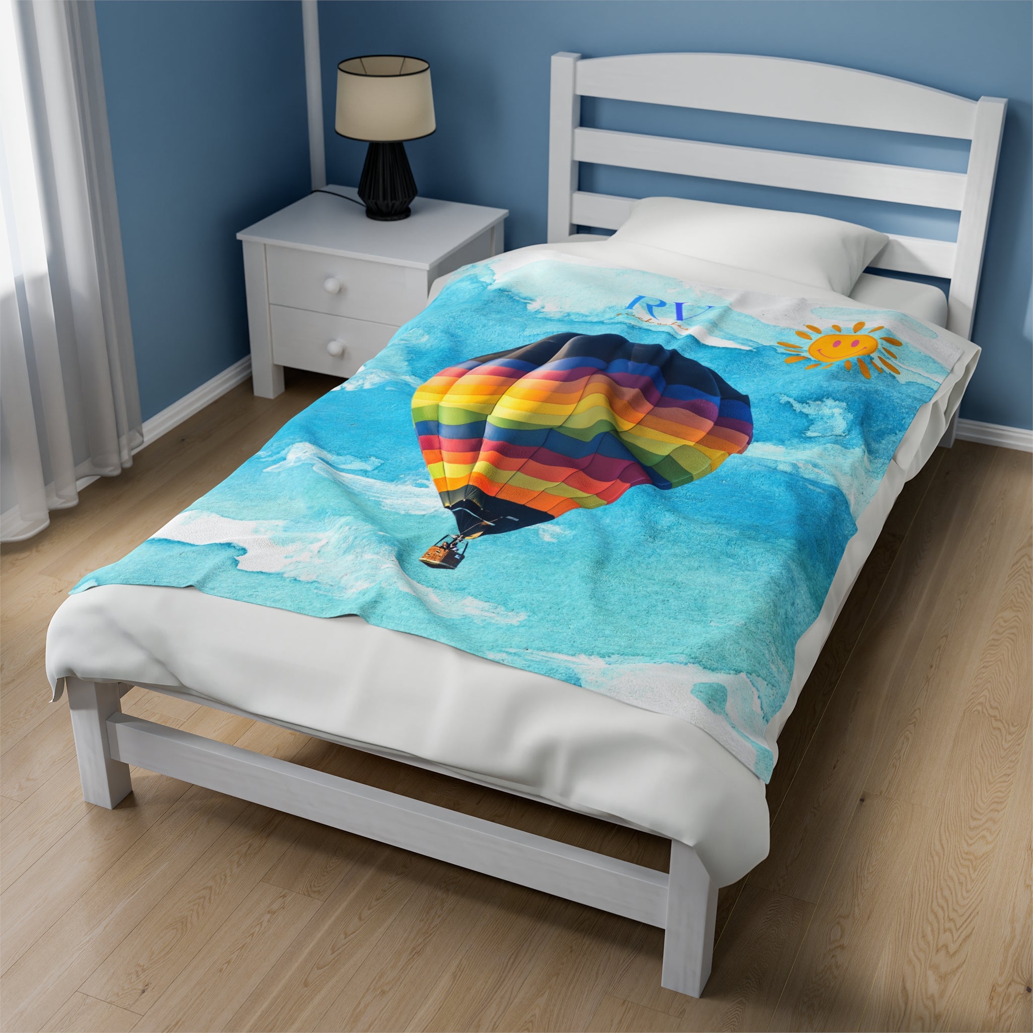 RV Multi- Colored Air Balloon Smiley Sunshine - Velveteen Plush Blanket