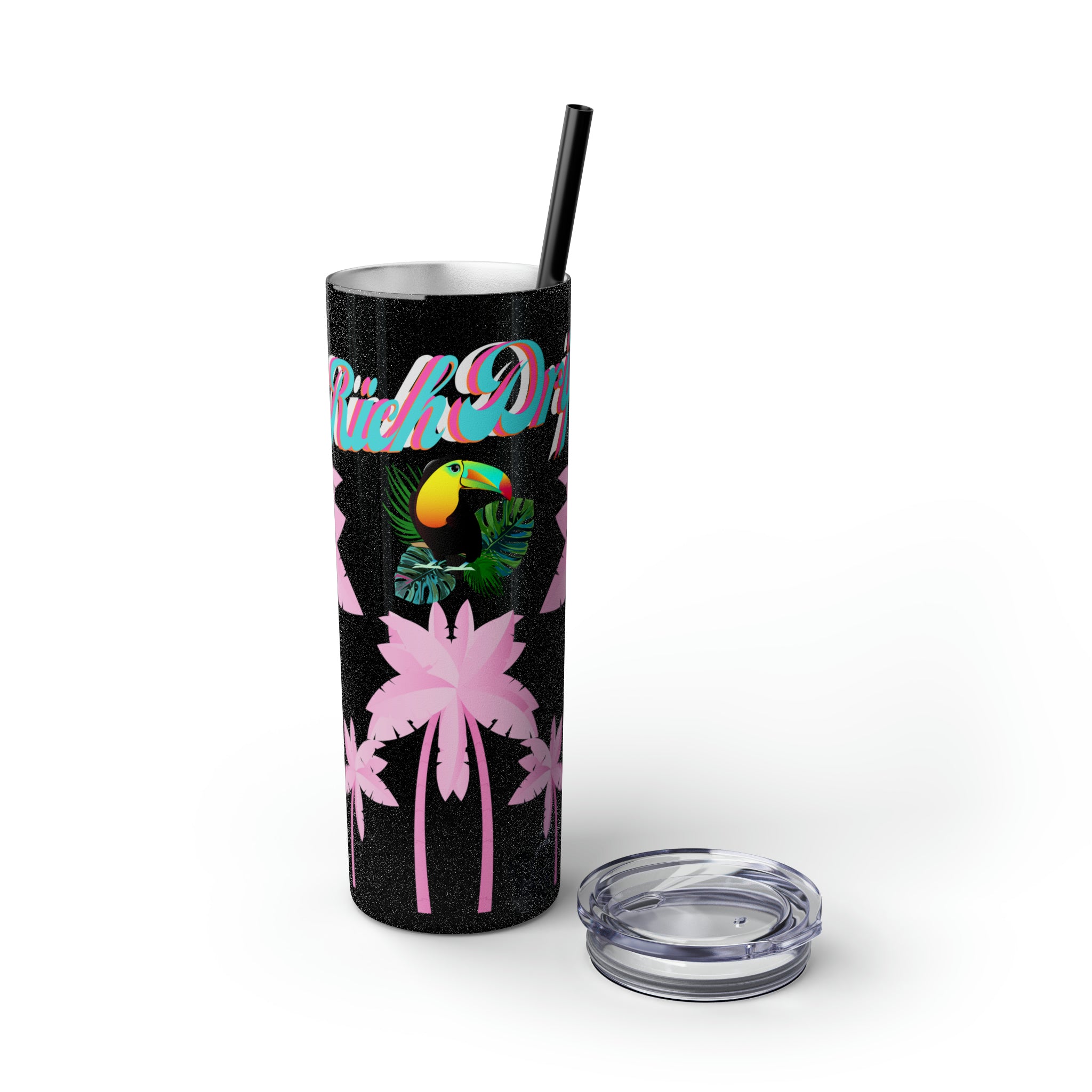Rich Drip Tropical Pink Palm Tree - Skinny Tumbler with Straw, 20oz