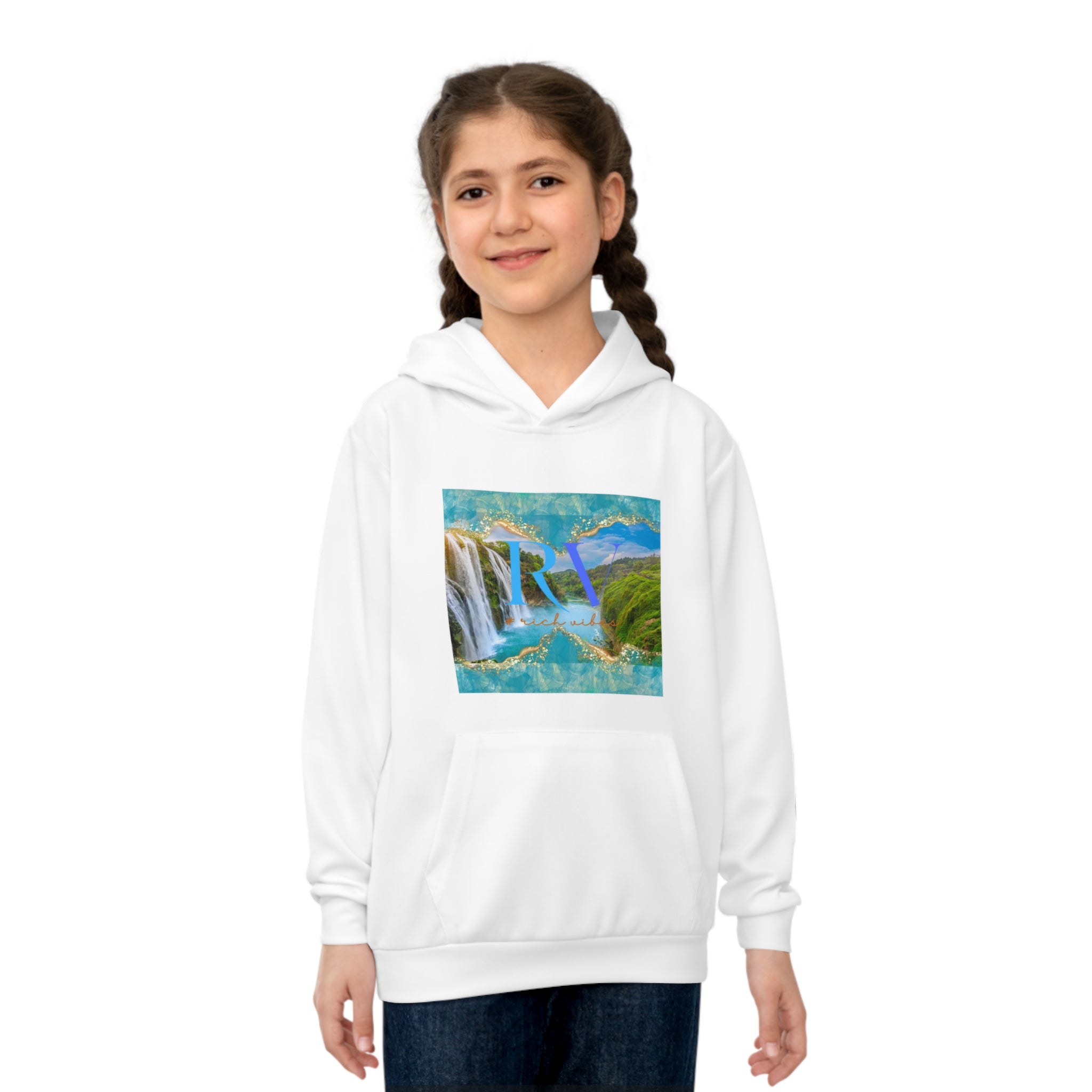 Rich Vibes Follow Your Dreams White RV WaterFall -  Children's Hoodie (AOP)