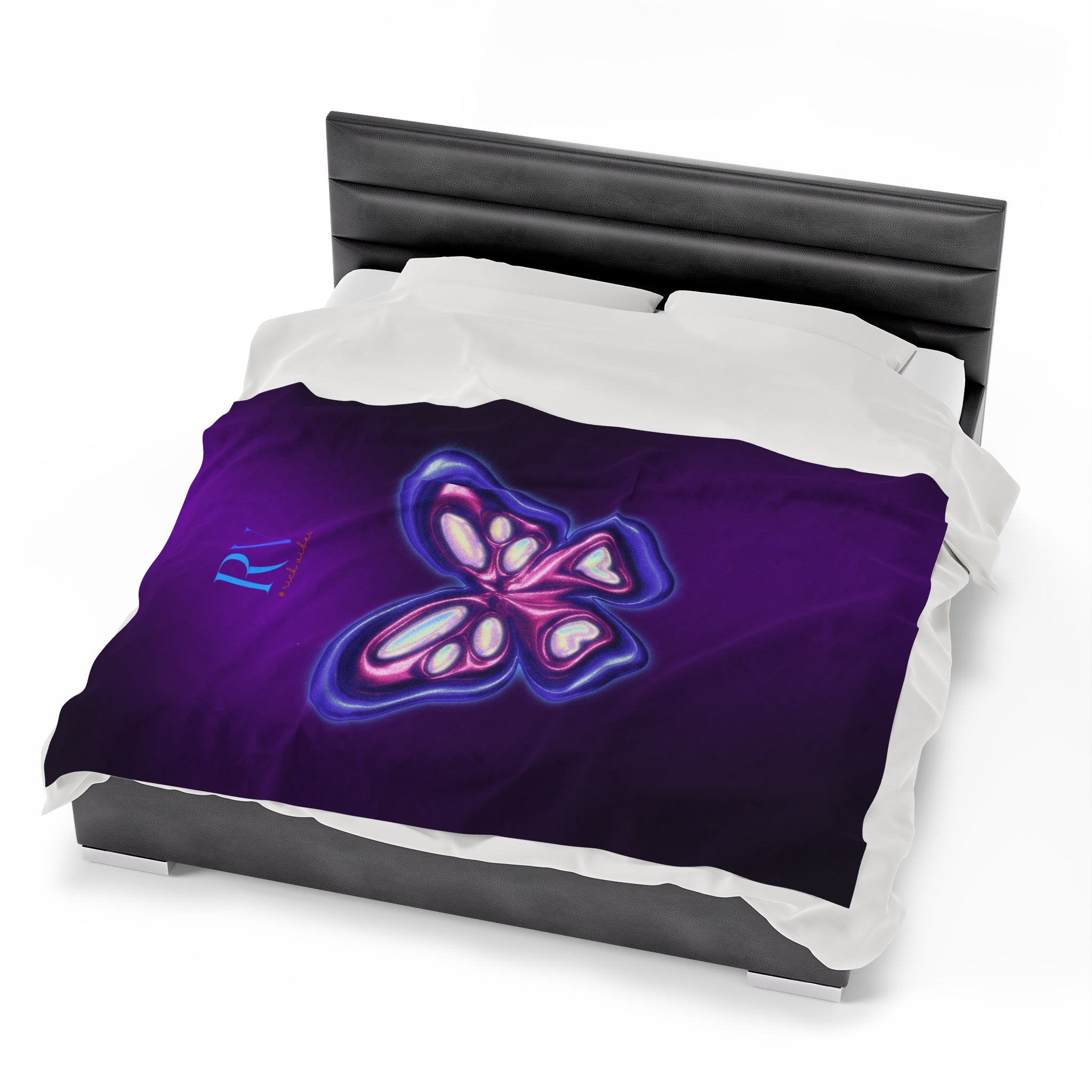 RV Rich Vibes Purple ButterFly  - Velveteen Plush Blanket