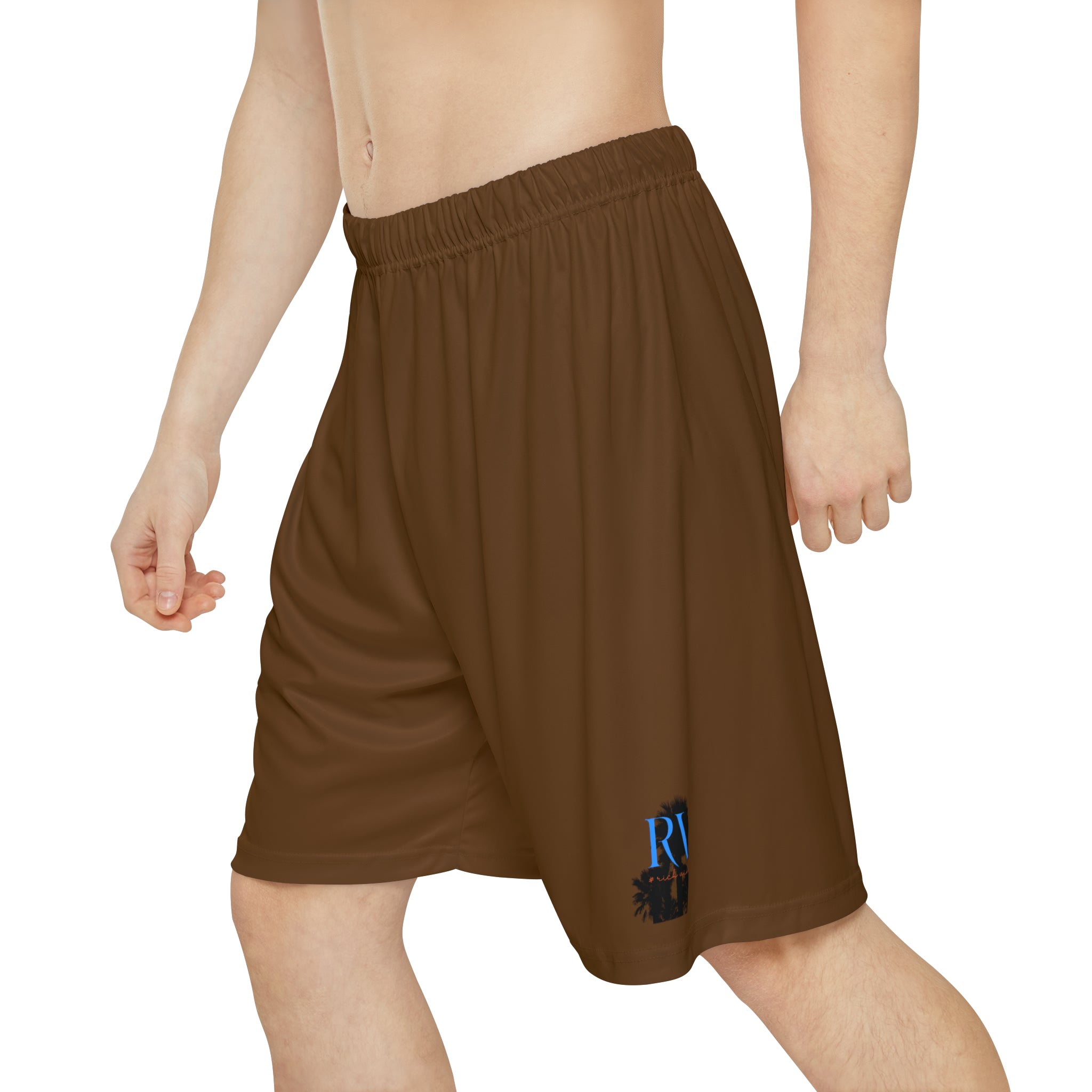 Rich Vibes RV Palm Tree Silhouette Men’s Sports Shorts (AOP) Brown