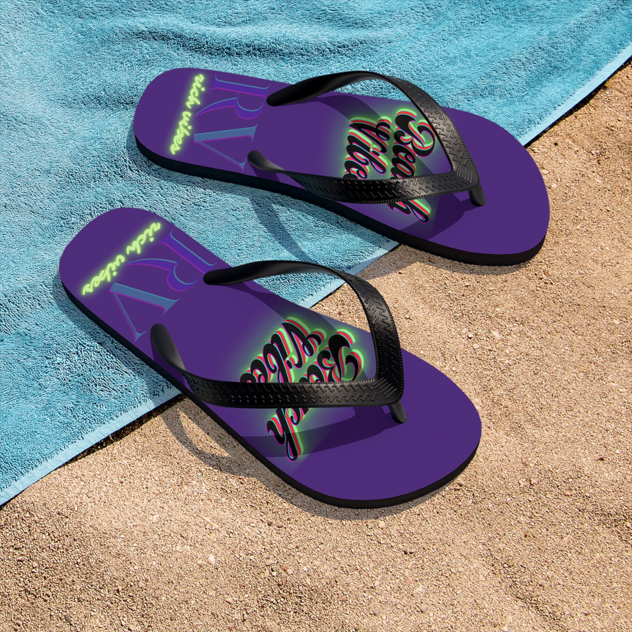 Rich Vibes RV Neon Beach Vibes - Unisex Flip-Flops - S