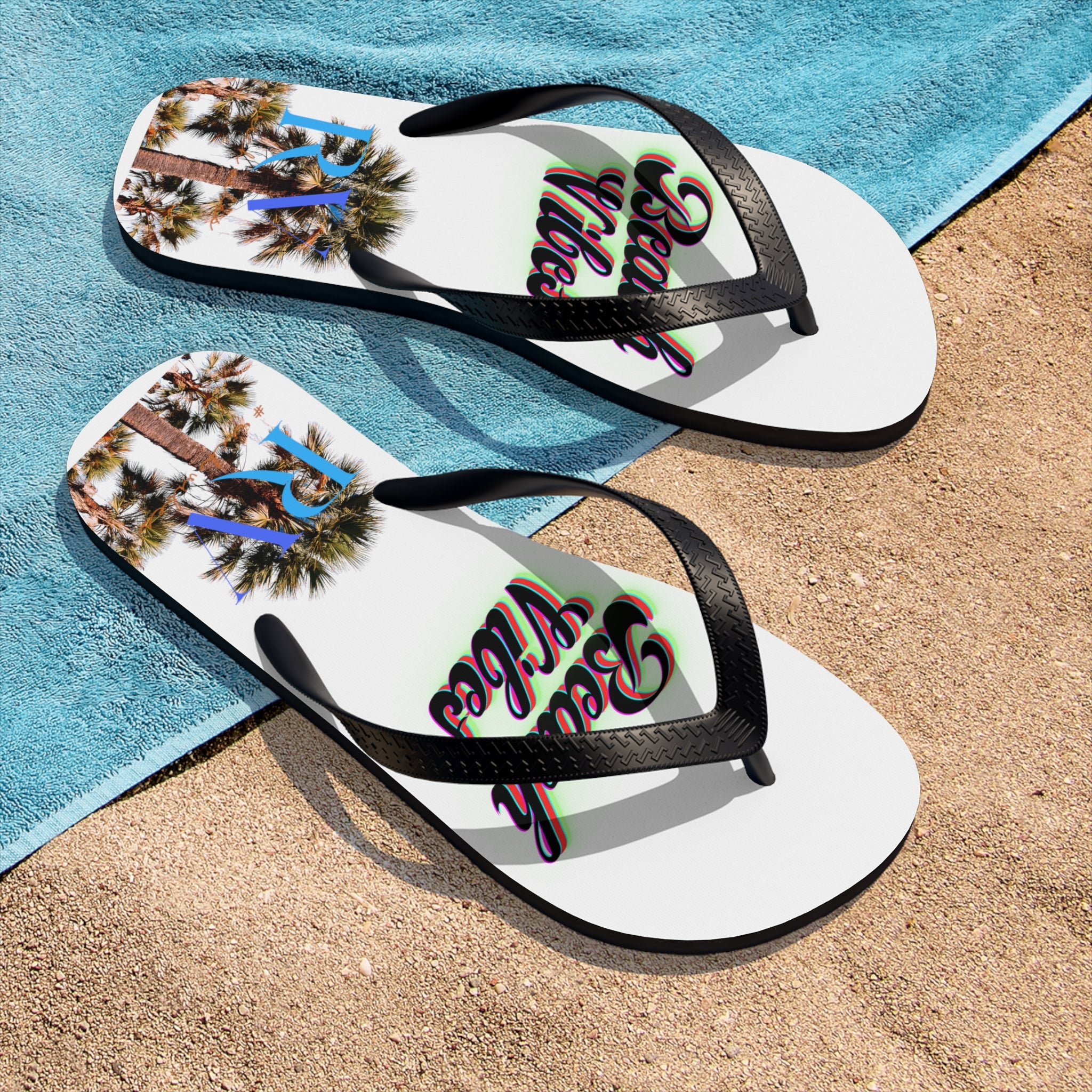 Rich Vibes RV Palm Tree Beach Vibes - Unisex Flip-Flops - L