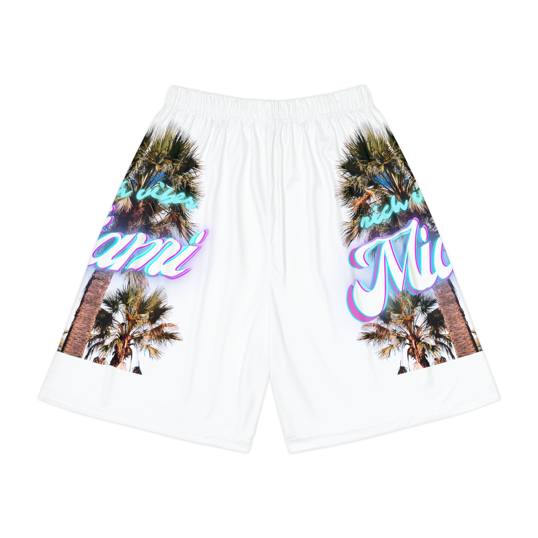 RV Rich Drip Miami Palm Tree Silhouette - Men’s Sports Shorts (AOP) White