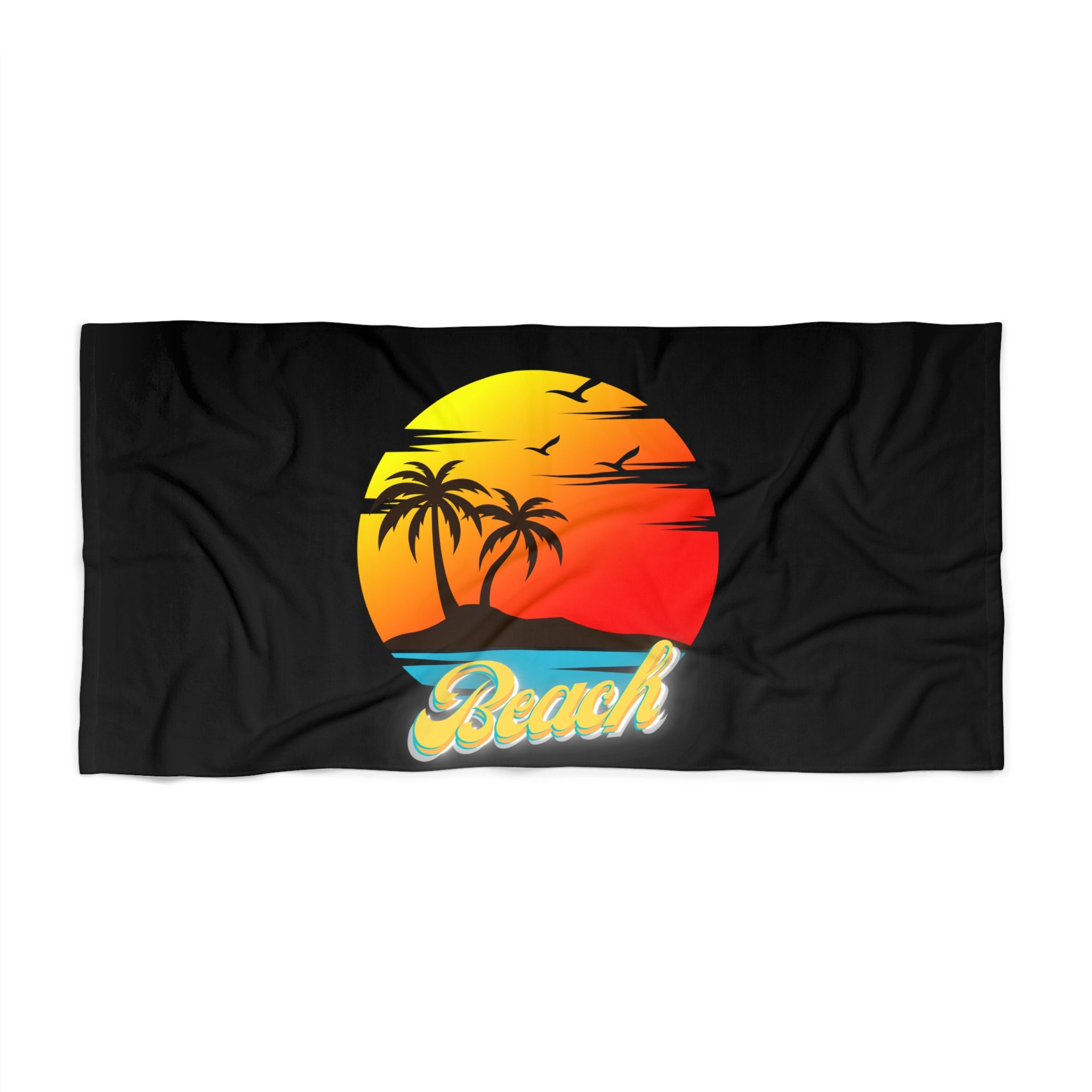 Rich Vibes Beach Vibes Golden Sunset - Beach Towel Black