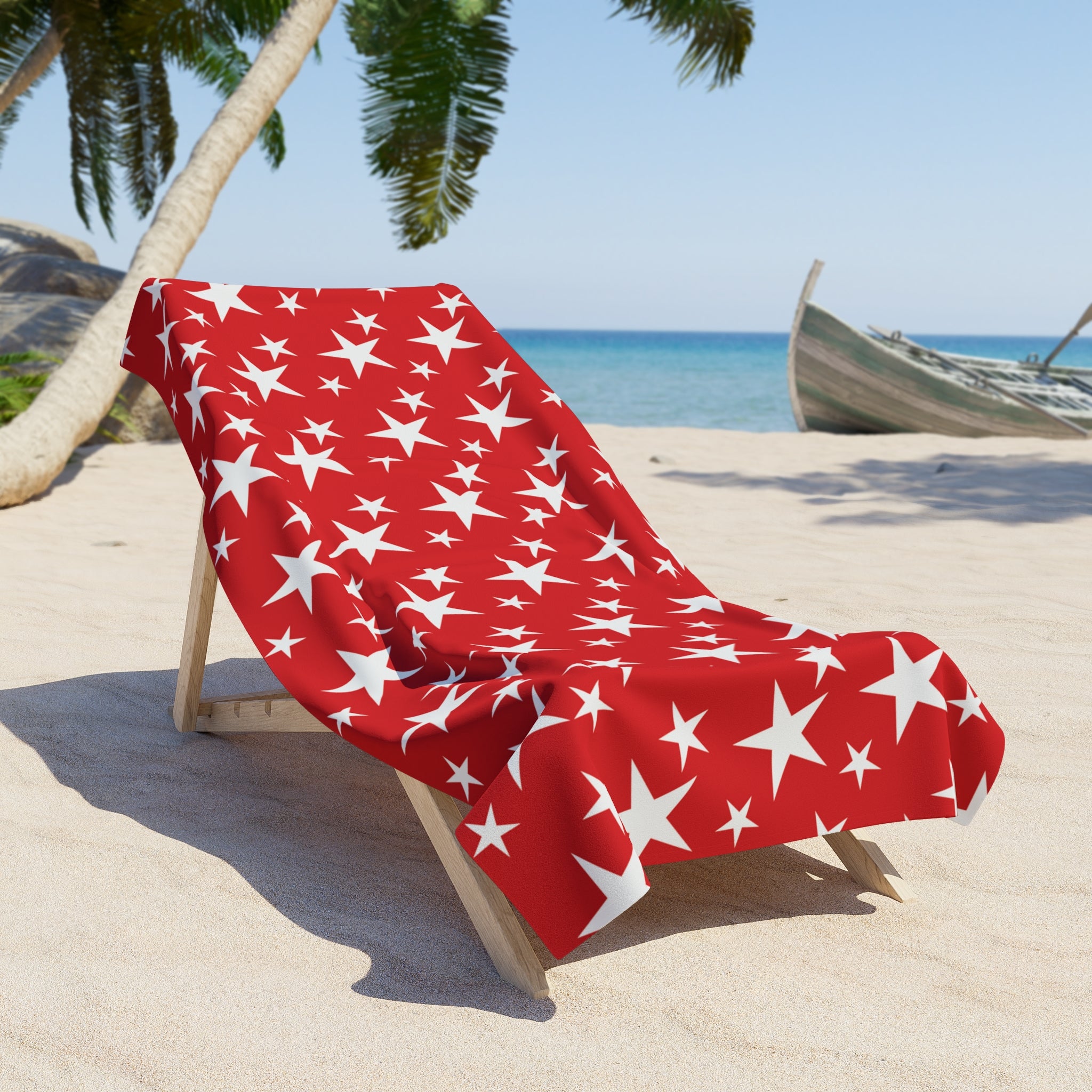 White Stars Beach Towel - Red