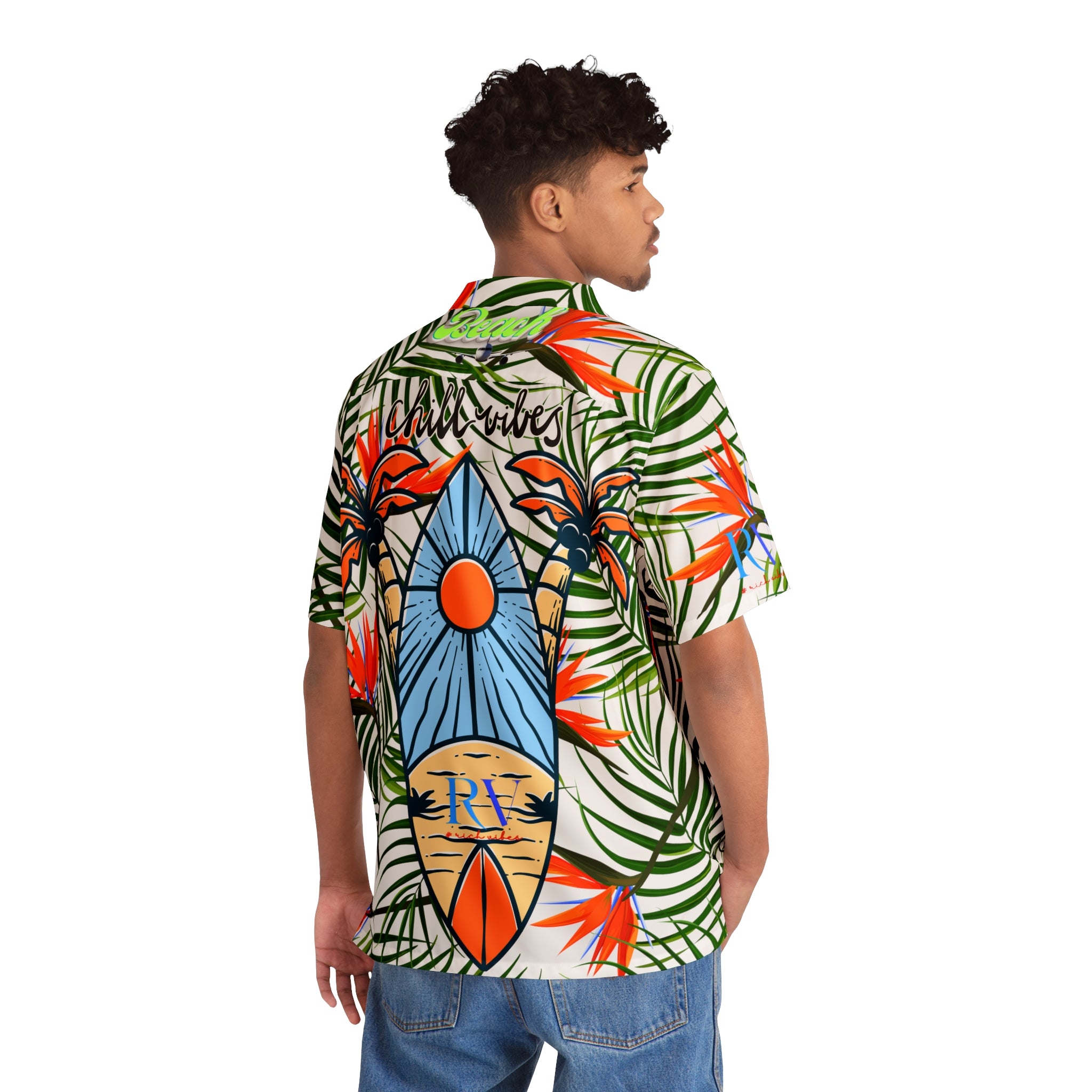 Rich Vibes Tropical RV Golfer's Love Chill Vibes - Men's Hawaiian Shirt (AOP)White