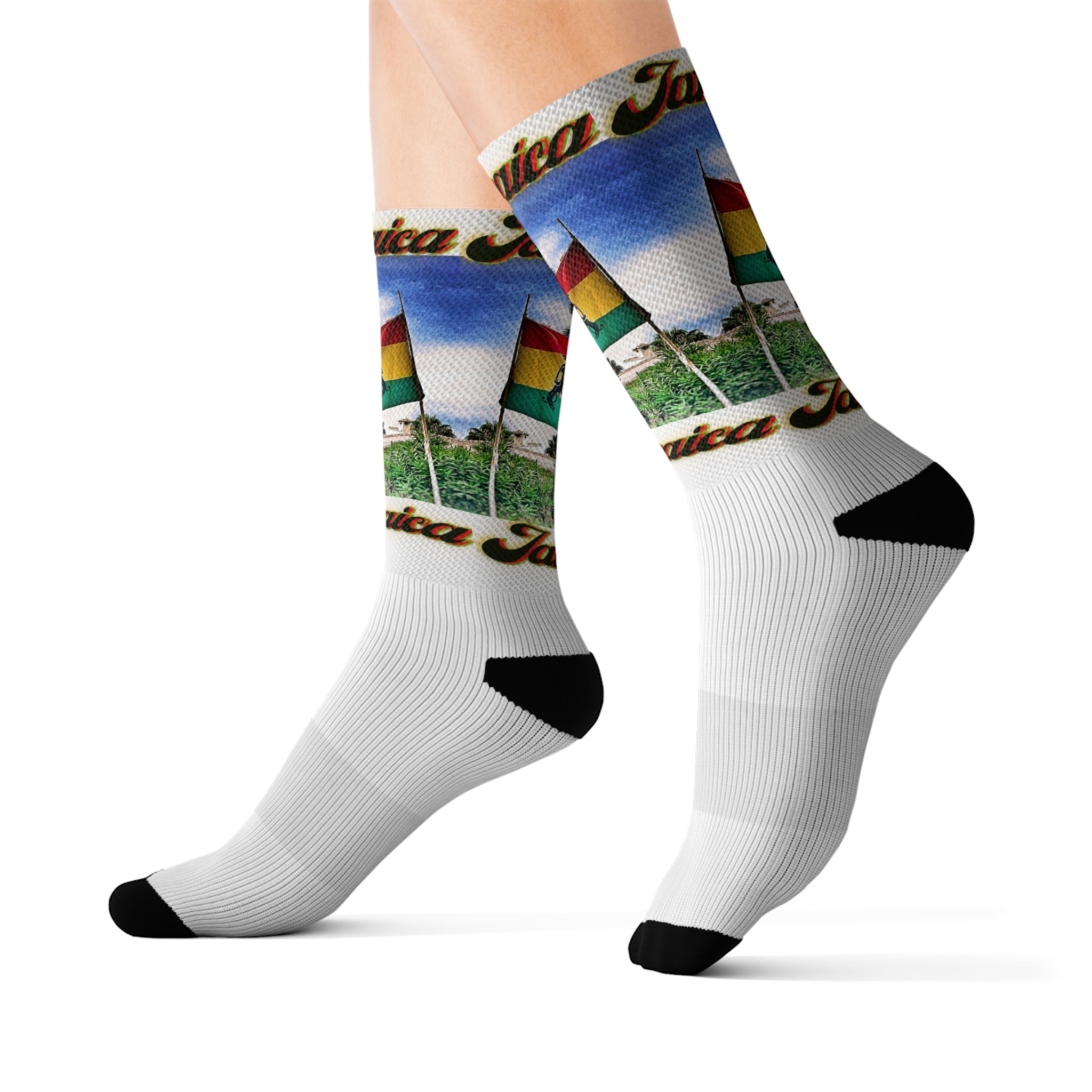 Lion Of Judah Jamaica Flag - White Sublimation Socks