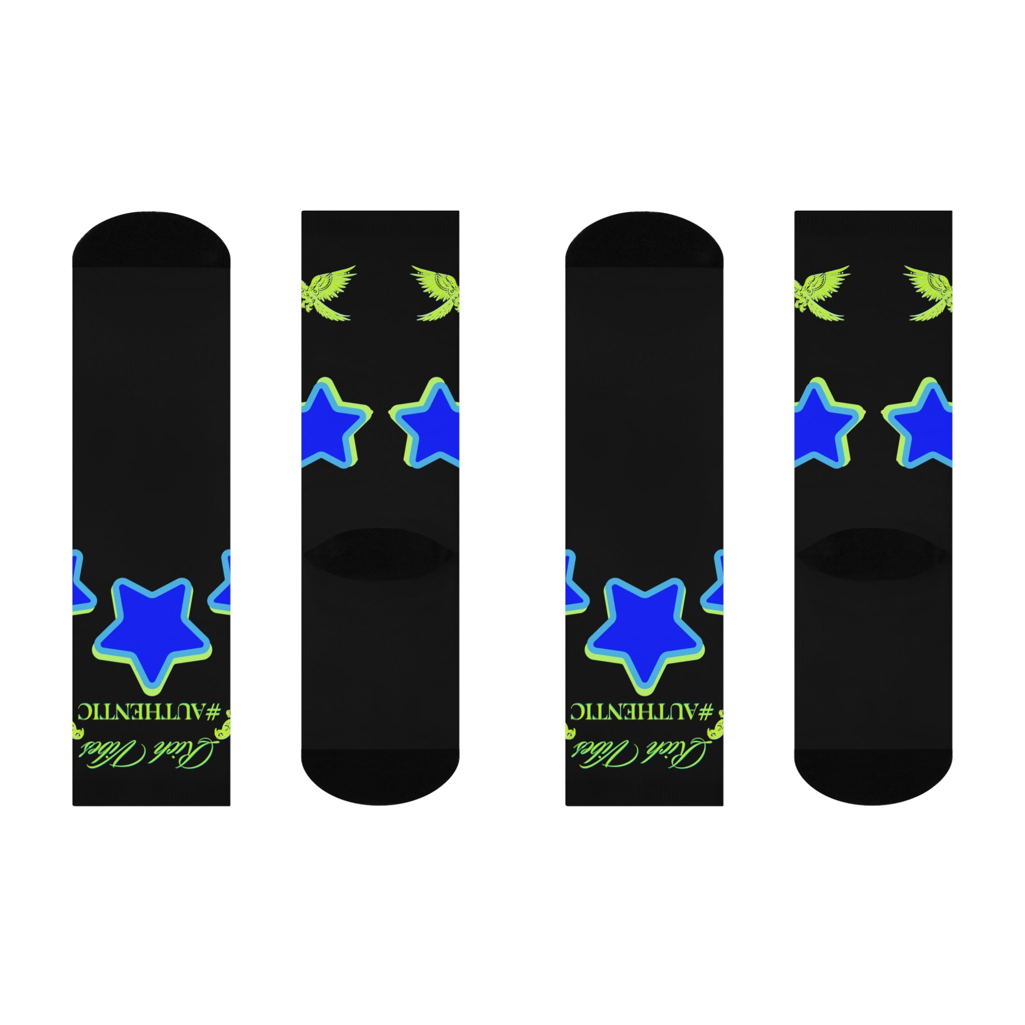 Rich Vibes Authentic Volt Blue Stars - Cushioned Crew Socks (Blacks)