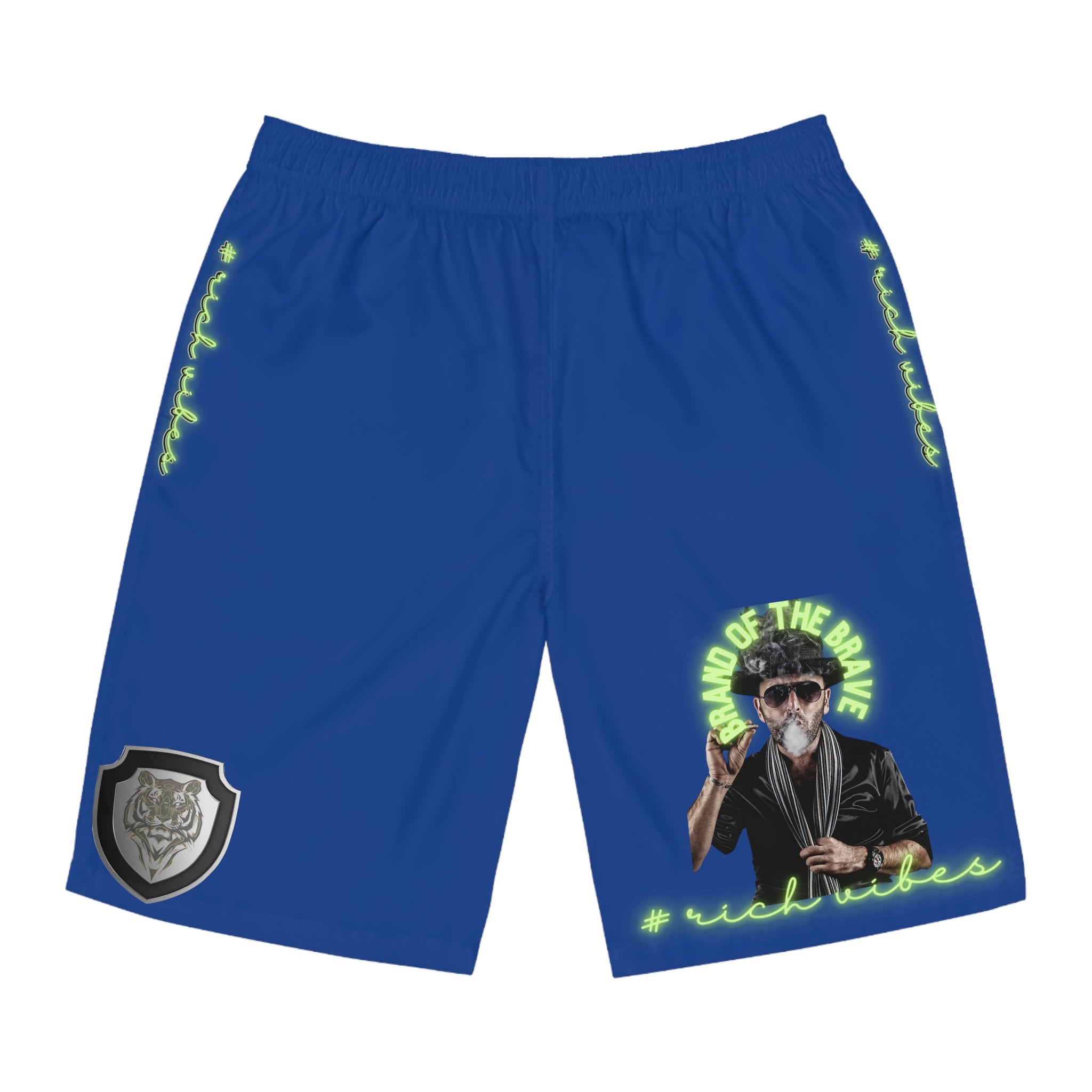 Rich Vibes Brand Of The Brave Volt MG Tiger Shield Royal Blue - Men's Board Shorts (AOP)